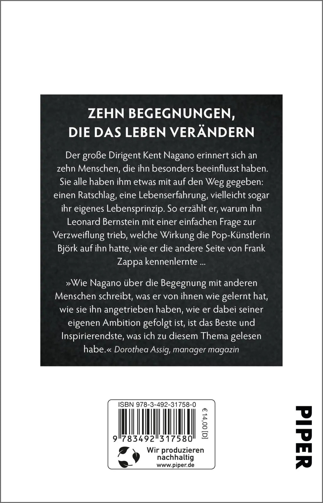 Buchrückseite von '10 Lessons of my Life' mit Klappentext - Taschenbuch