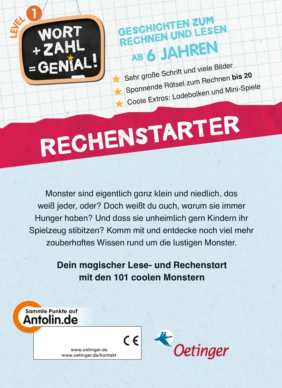 Buchrückseite von '101 Monster rechnen wie wild!' mit Klappentext - Gebundene Ausgabe