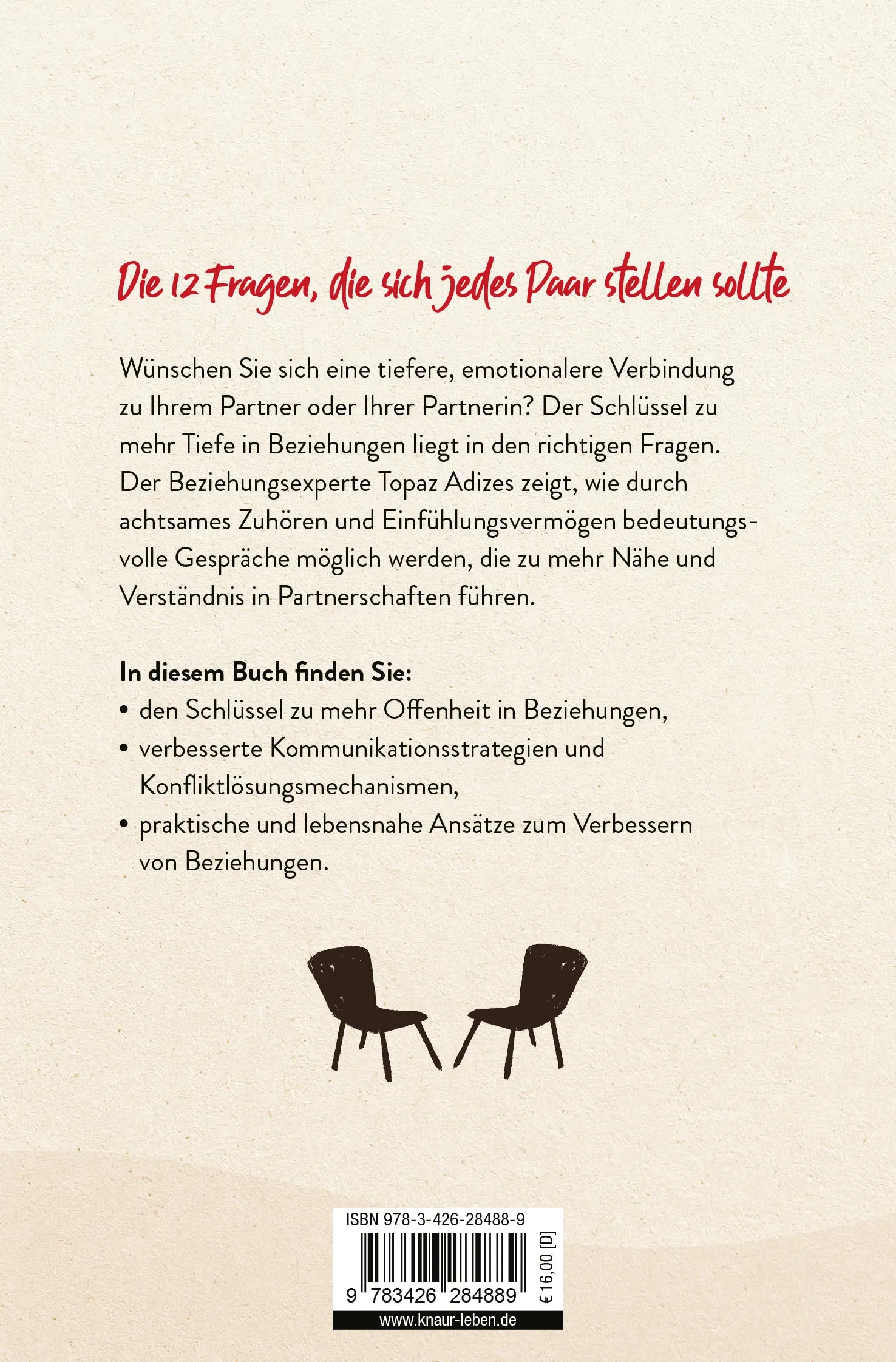 Buchrückseite von '12 Fragen für die Liebe' mit Klappentext - Taschenbuch