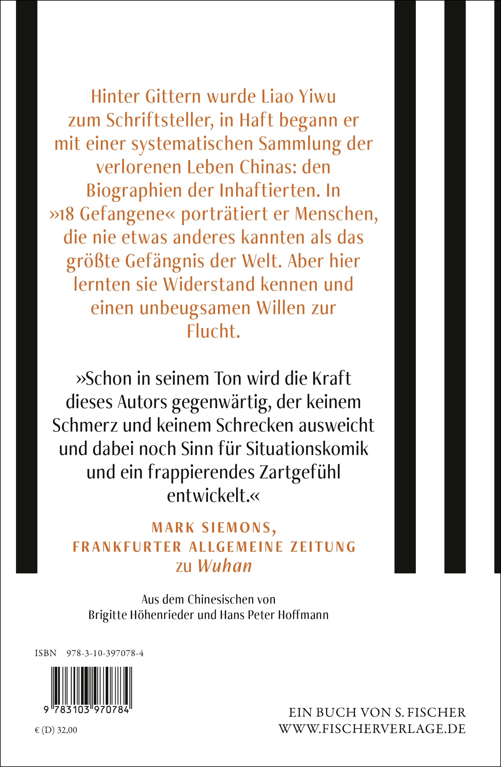 Buchrückseite von '18 Gefangene' mit Klappentext - Gebundene Ausgabe