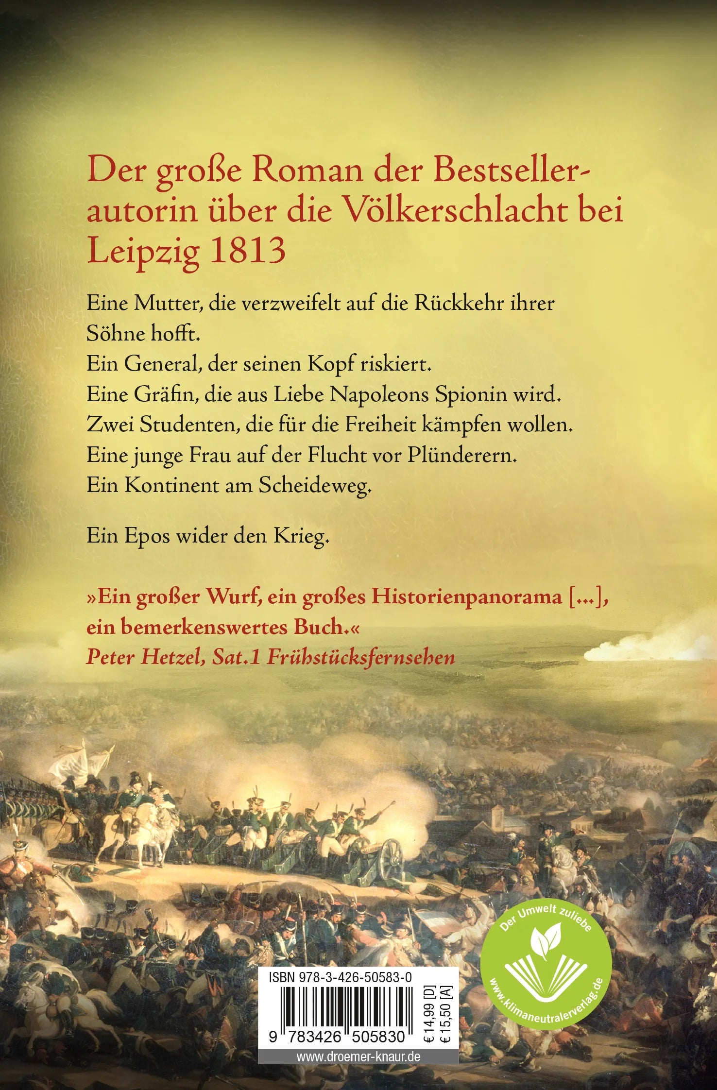 Buchrückseite von '1813 - Kriegsfeuer' mit Klappentext - Taschenbuch
