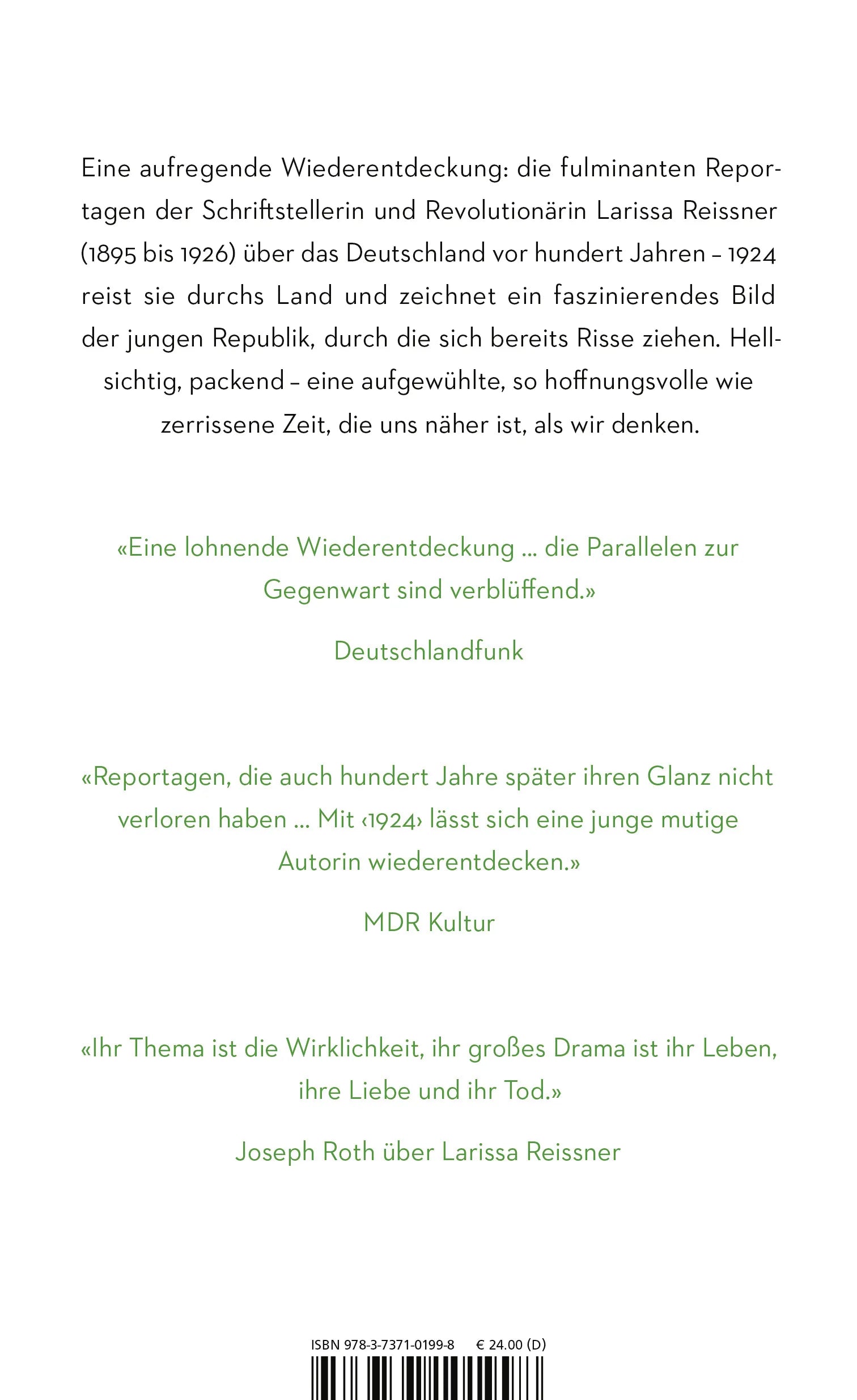 Buchrückseite von '1924' mit Klappentext - Gebundene Ausgabe