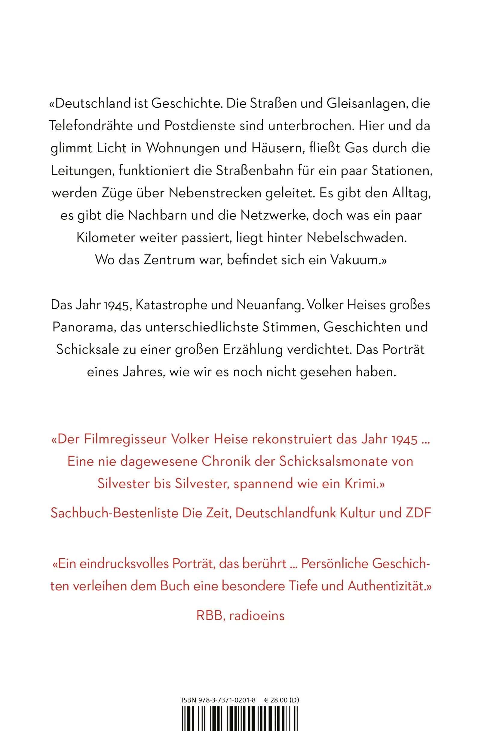 Buchrückseite von '1945' mit Klappentext - Gebundene Ausgabe