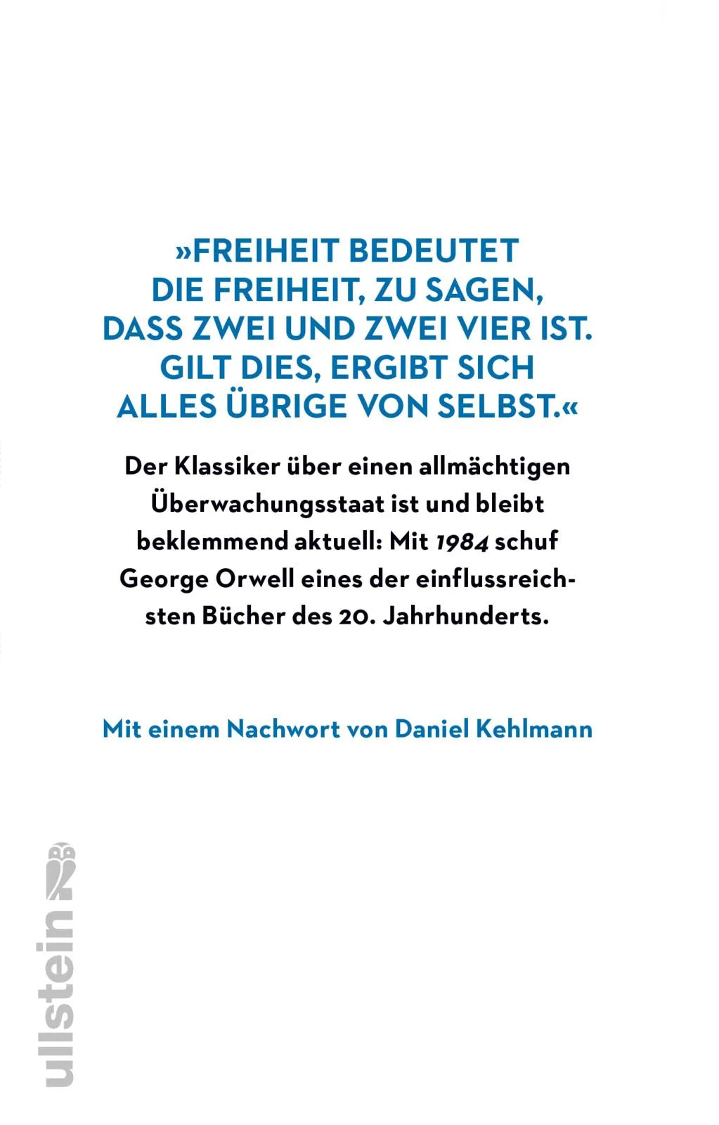 Buchrückseite von '1984' mit Klappentext - Gebundene Ausgabe