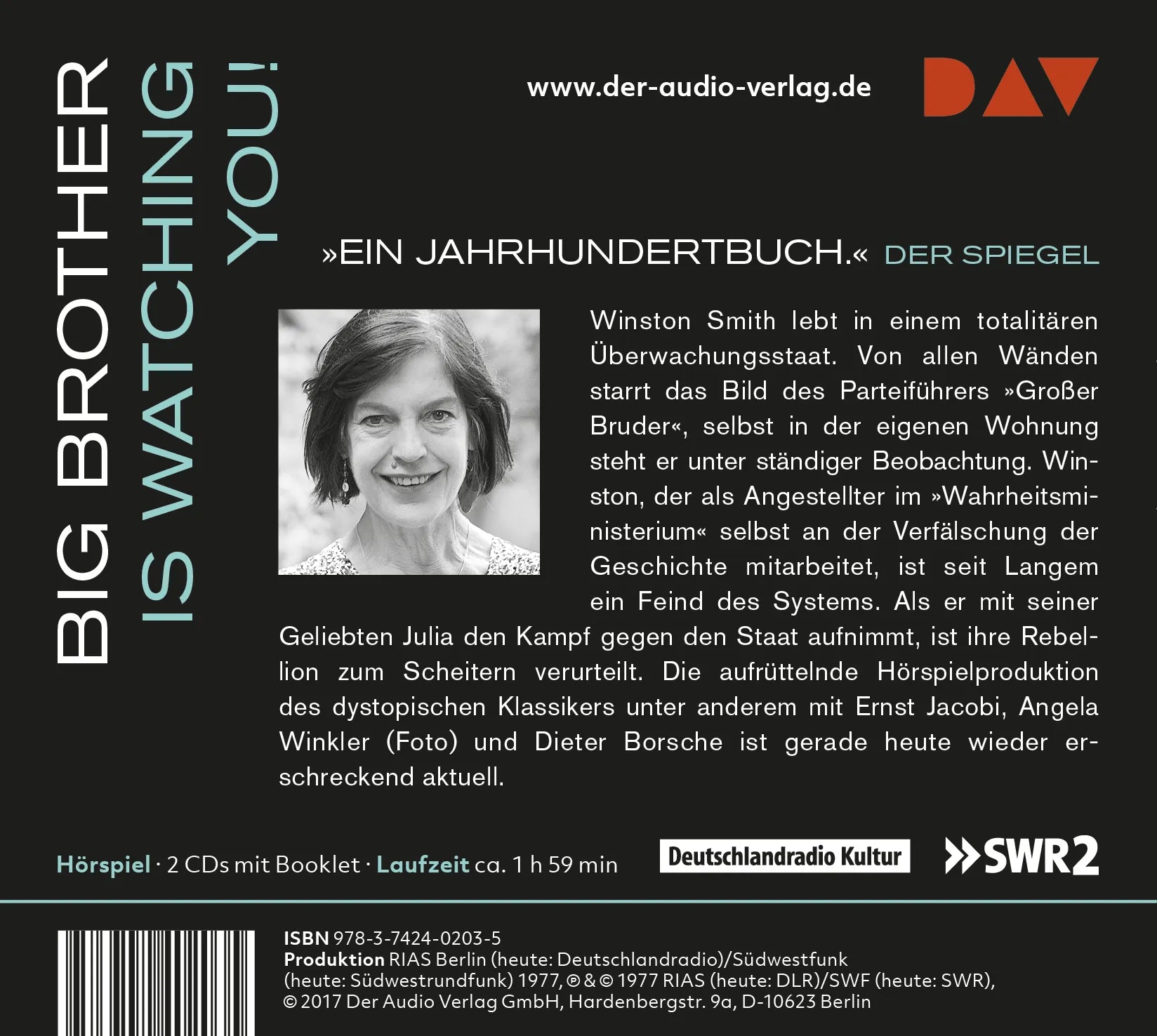 Buchrückseite von '1984' mit Klappentext - Hörbuch (CD)