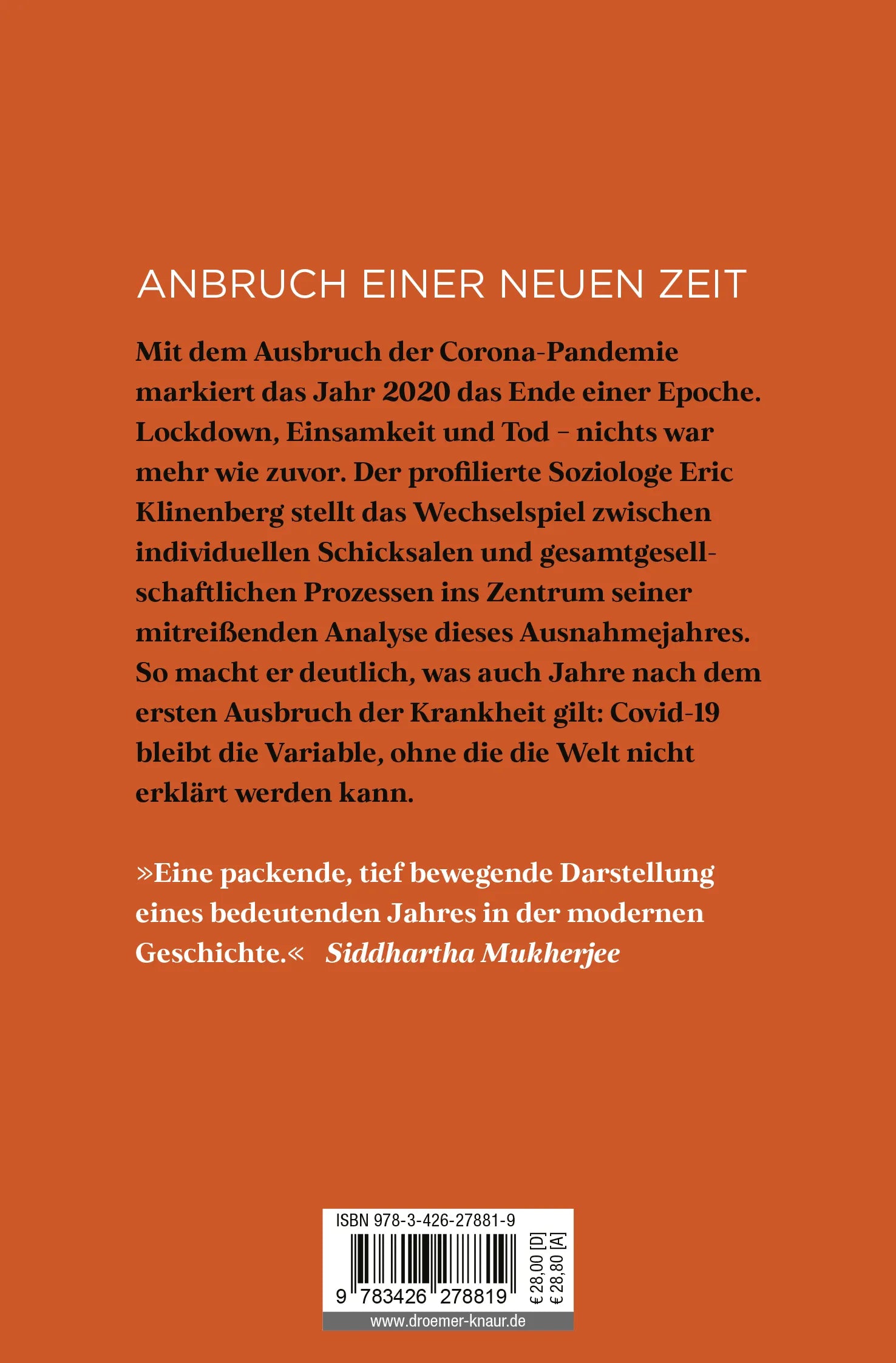 Buchrückseite von '2020 Das Jahr, das die Welt veränderte' mit Klappentext - Taschenbuch