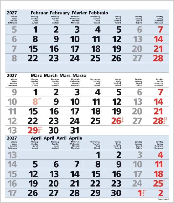 3-Monats-Planer Comfort Blau 2027 – Ansicht