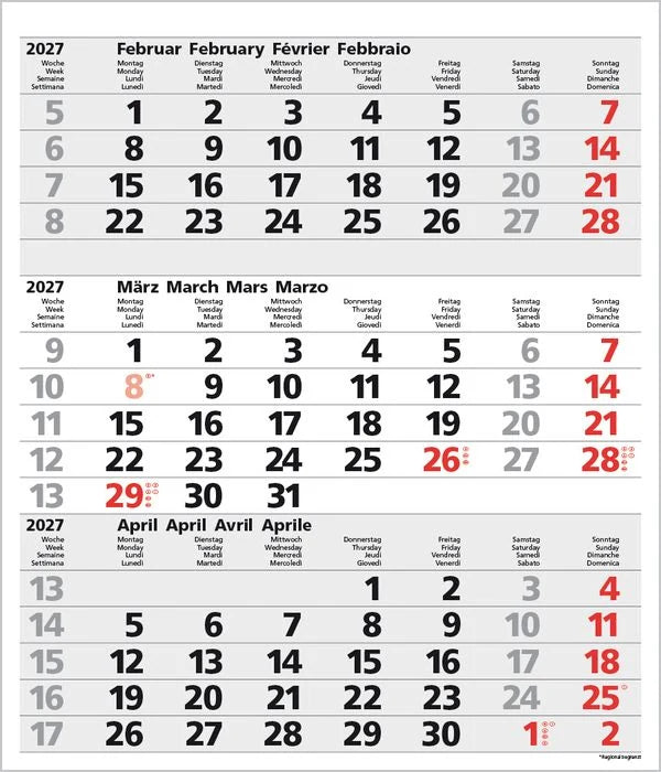 3-Monats-Planer Comfort Grau 2027 – Ansicht