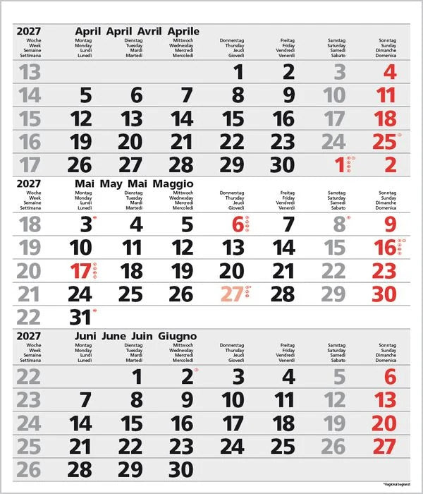3-Monats-Planer Comfort Grau 2027 – Ansicht