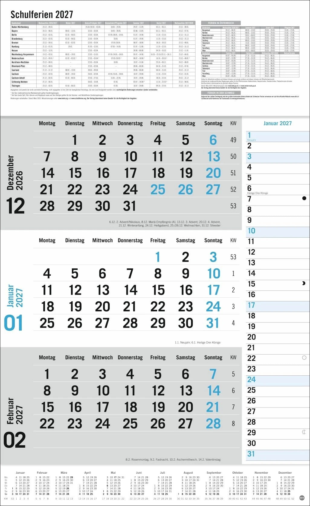 Wandkalender: 3-Monats-Planer Klappfälzel 2027
