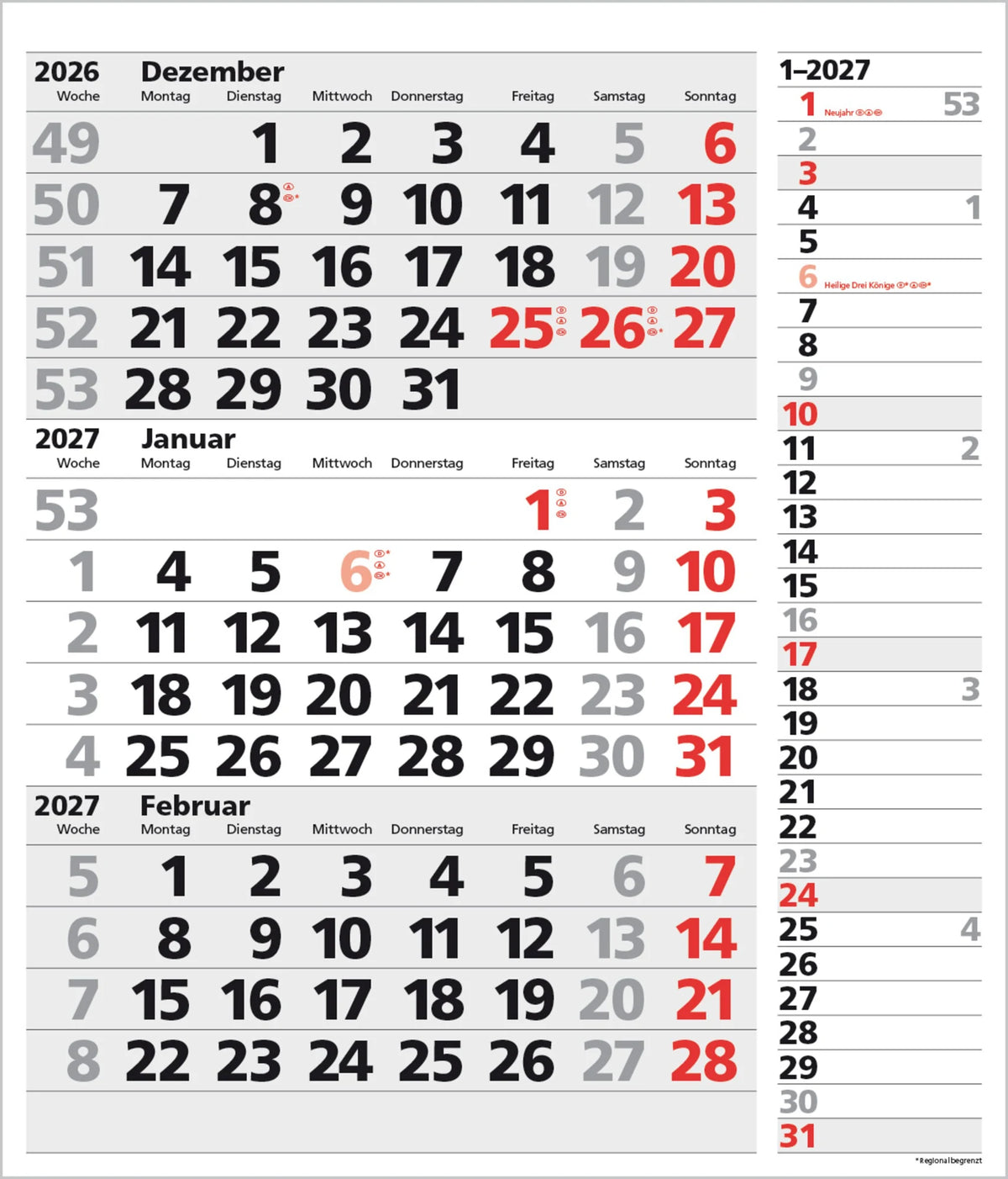 Wandkalender: 3-Monats-Planer XL Combi 2027