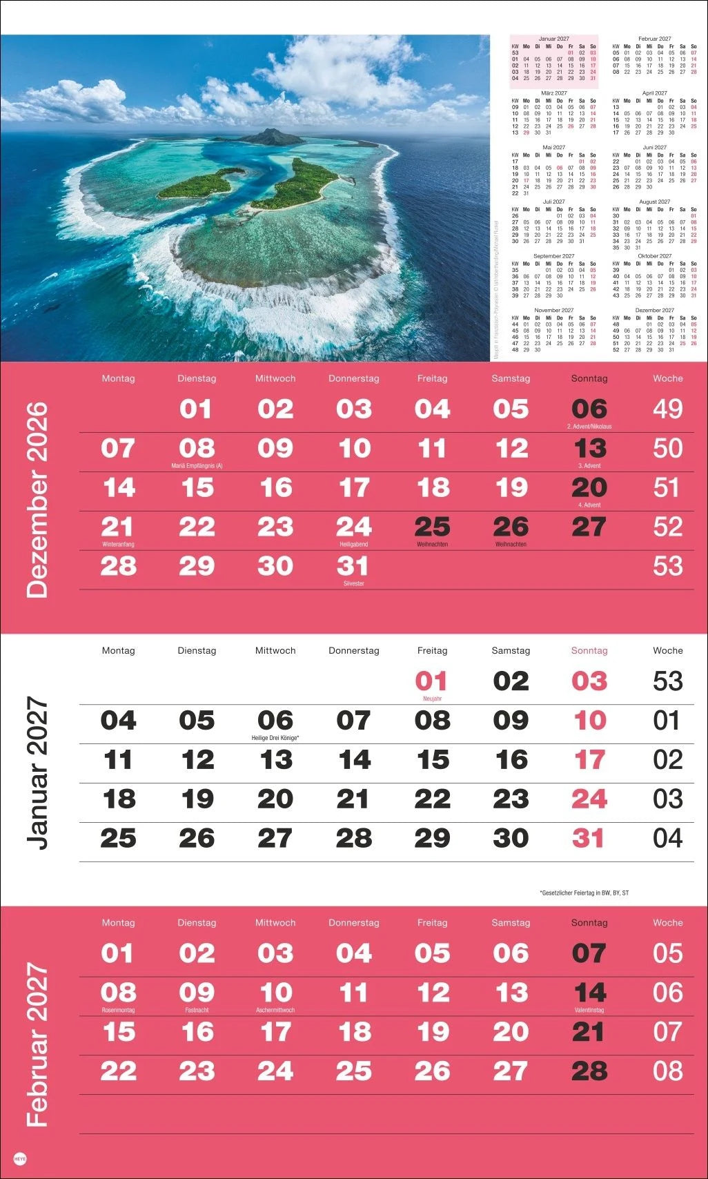 Wandkalender: 3-Monatsplaner Foto Traumziele 2027