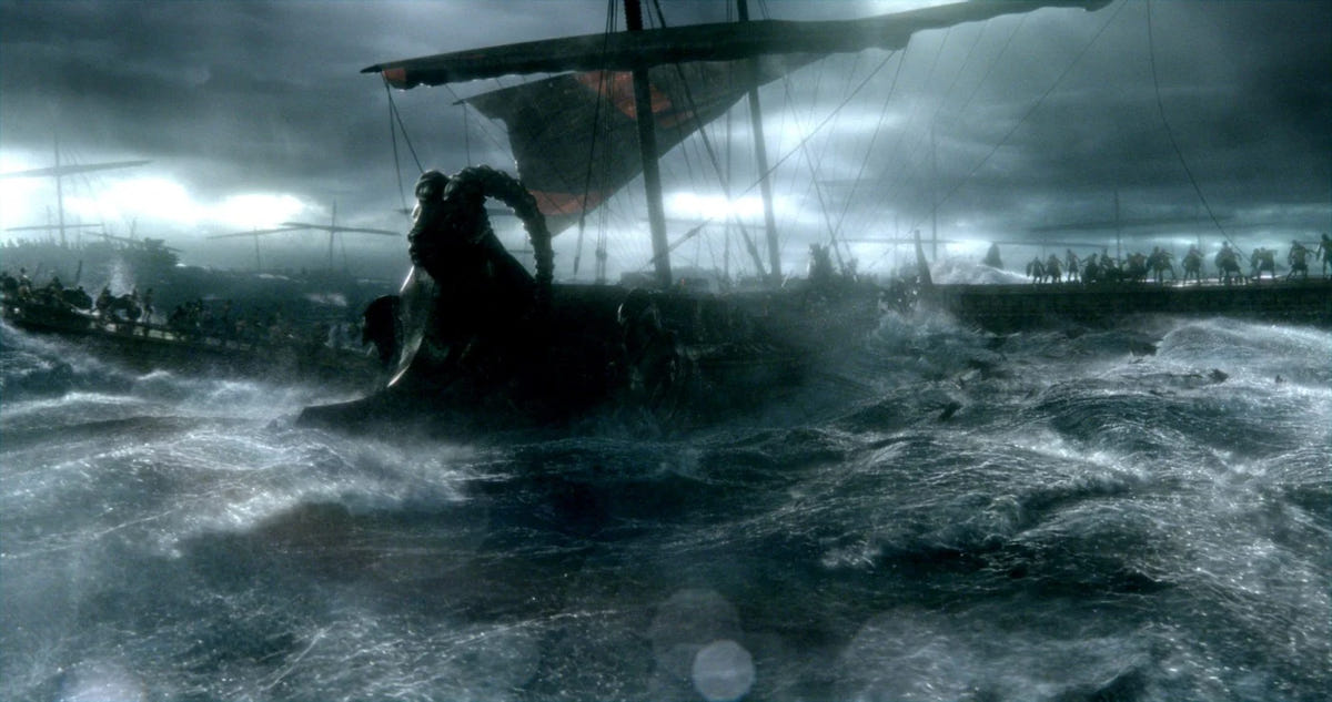 300: Rise of an Empire – Kämpfer zwischen Wrackteilen im Wasser