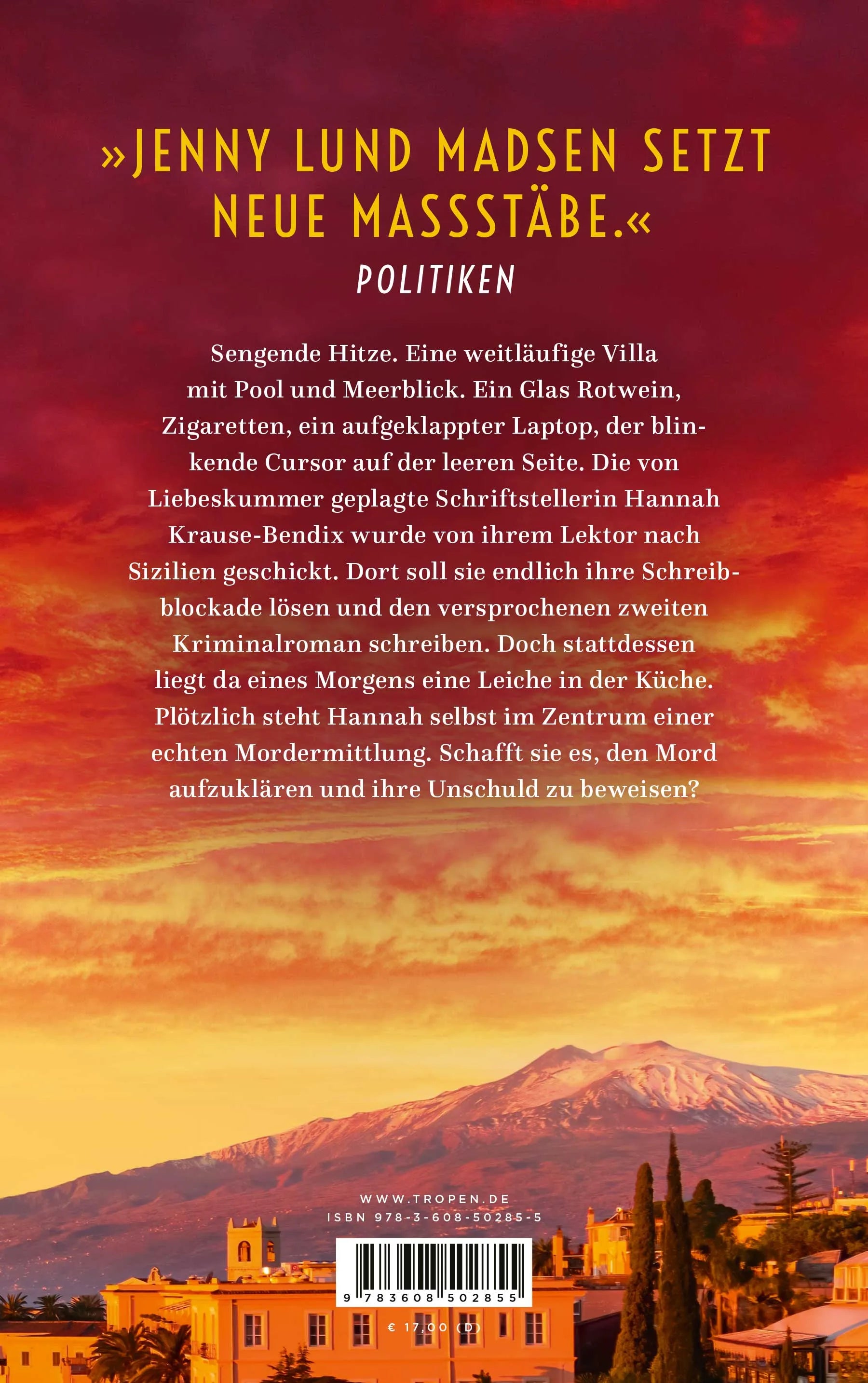 Buchrückseite von '39 Grad Mord' mit Klappentext - Paperback