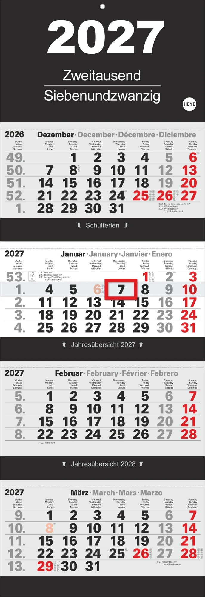 Wandkalender: 4-Monatsplaner 2027