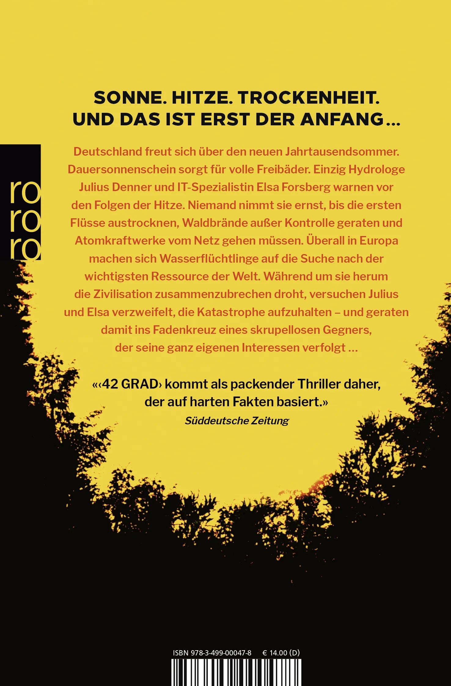 Buchrückseite von '42 Grad' mit Klappentext - Taschenbuch