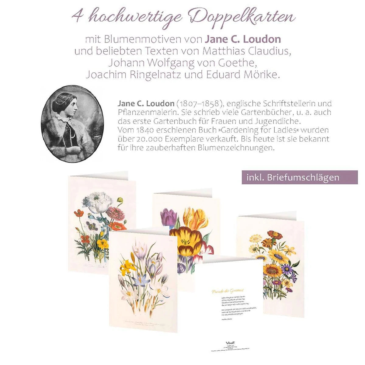 4er-Set Doppelkarten »Blumengrüße« mit Motiven von Jane C. Loudon – Ansicht