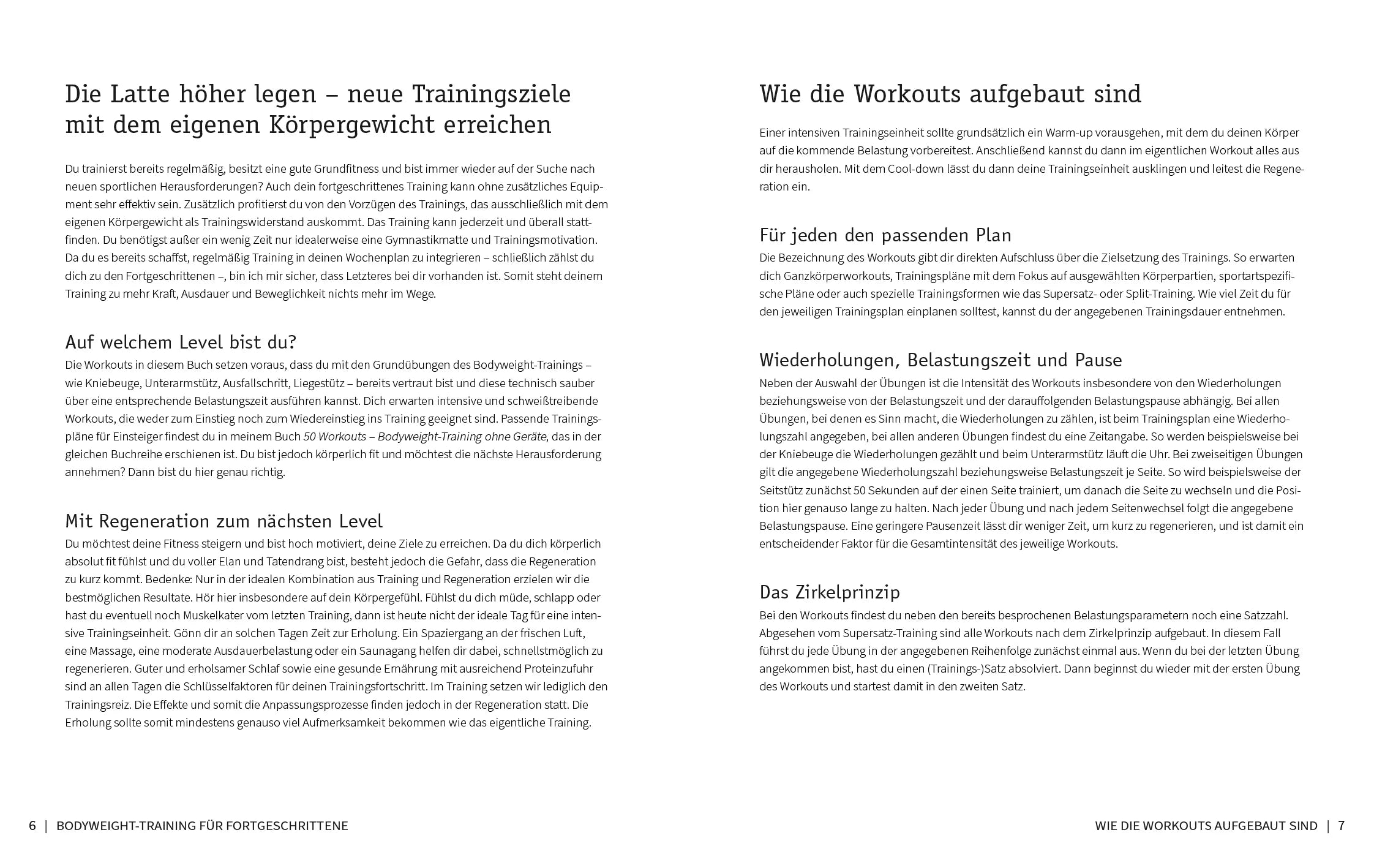 Innenansicht von '50 Workouts – Bodyweight-Training für Fortgeschrittene' - Taschenbuch