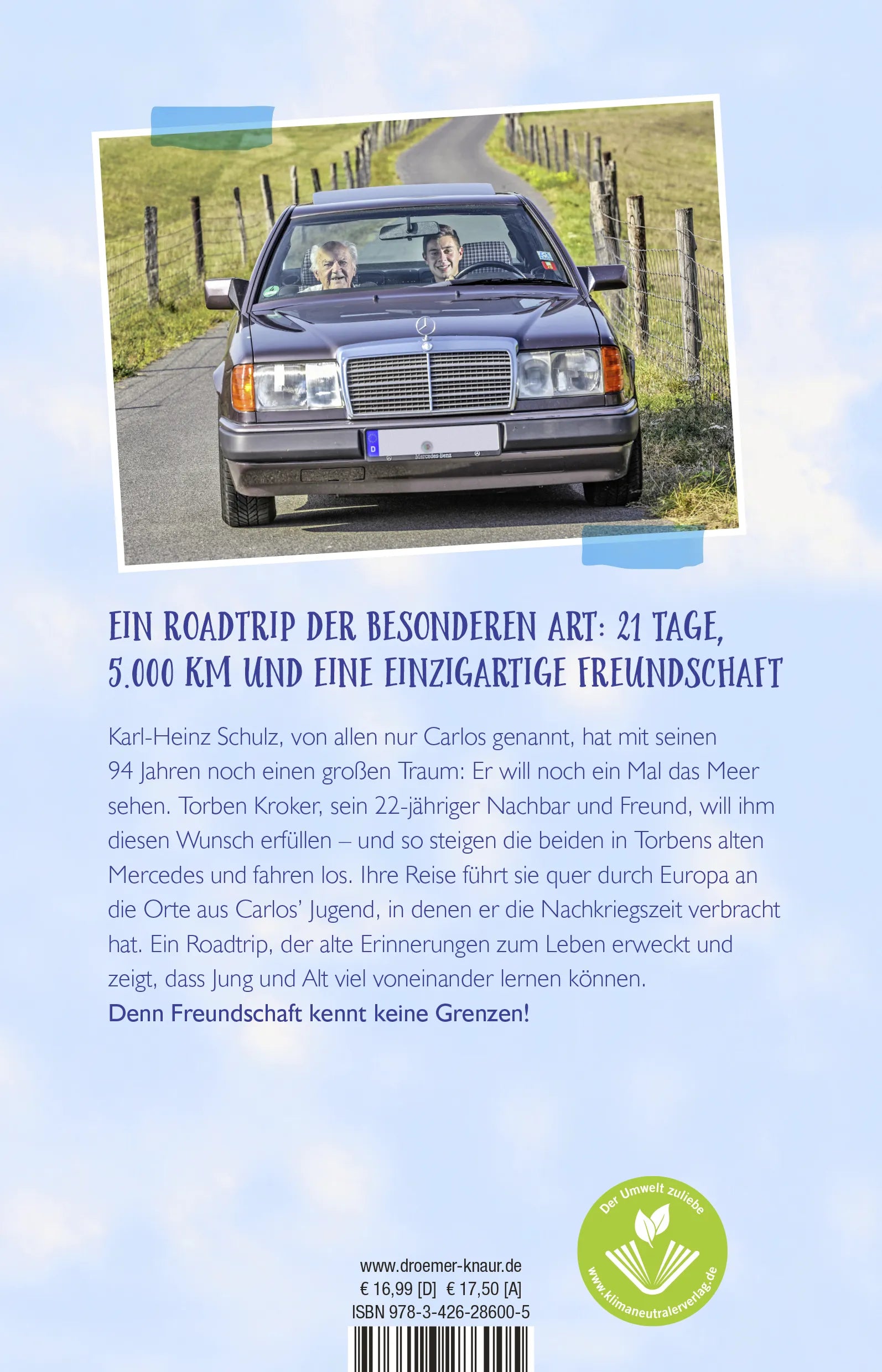 Buchrückseite von '5.000 km Freundschaft' mit Klappentext - Paperback