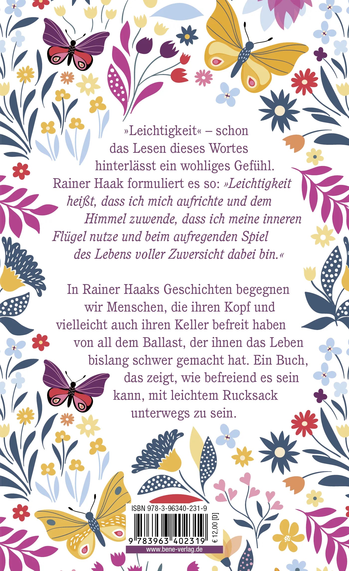 Buchrückseite von '77 mal Leichtigkeit' mit Klappentext - Gebundene Ausgabe