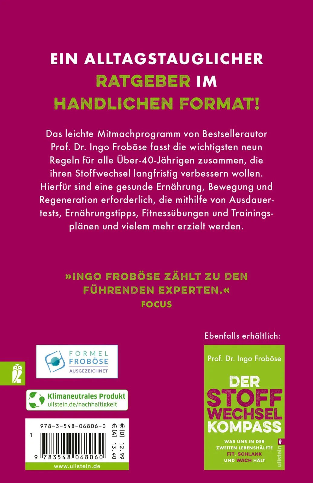 Buchrückseite von '9 Regeln für einen optimalen Stoffwechsel' mit Klappentext - Paperback