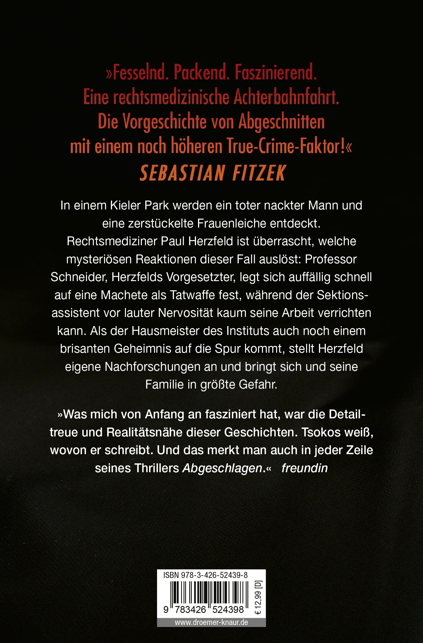 Buchrückseite von 'Abgeschlagen' mit Klappentext - Taschenbuch