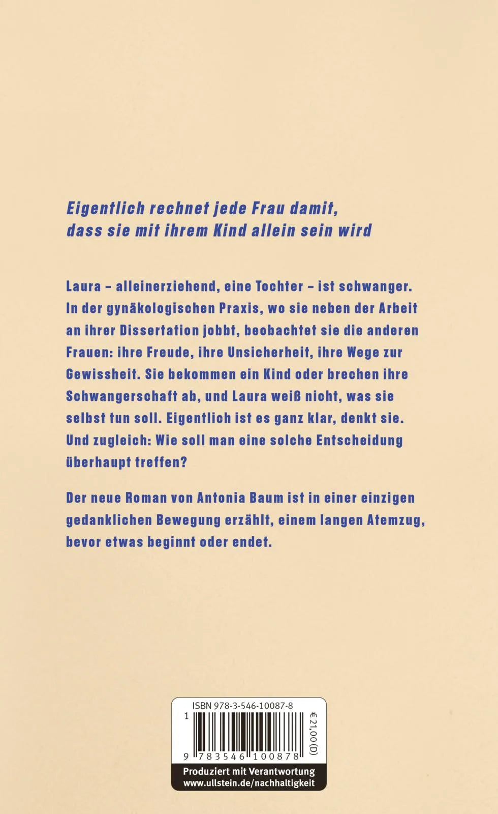 Buchrückseite von 'Achte Woche' mit Klappentext - Gebundene Ausgabe
