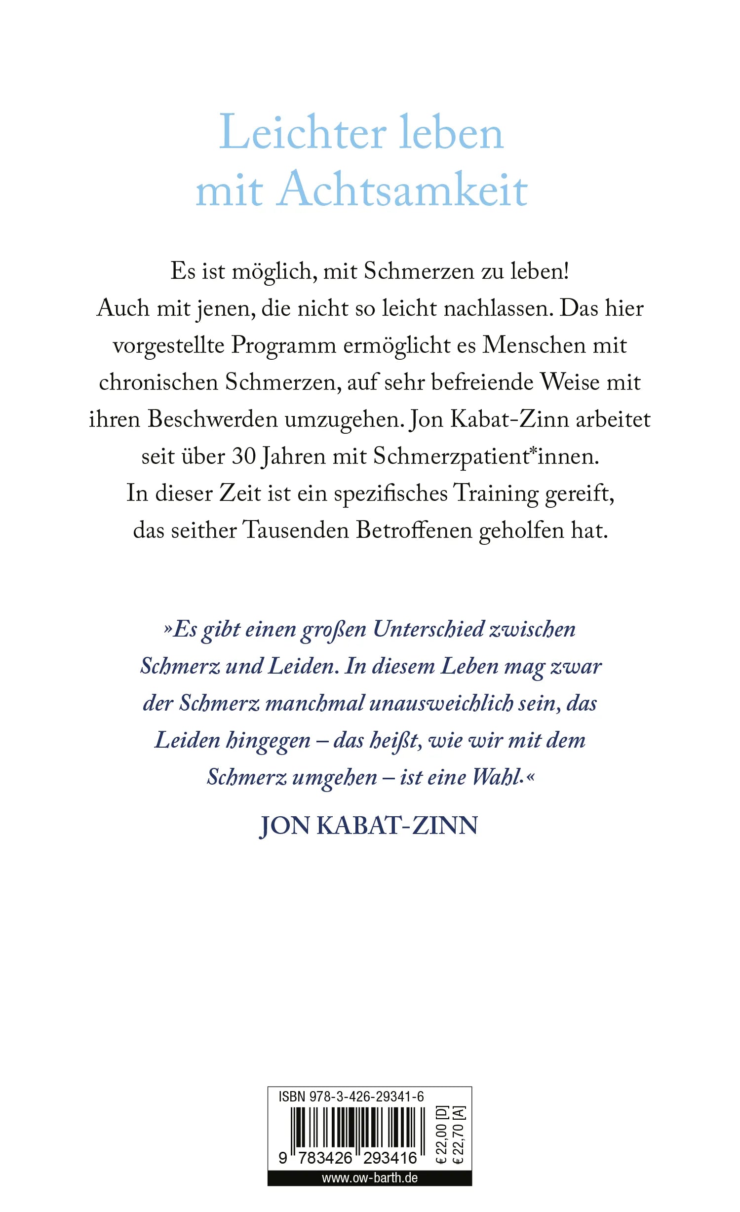 Buchrückseite von 'Achtsam mit dem Schmerz' mit Klappentext - Gebundene Ausgabe