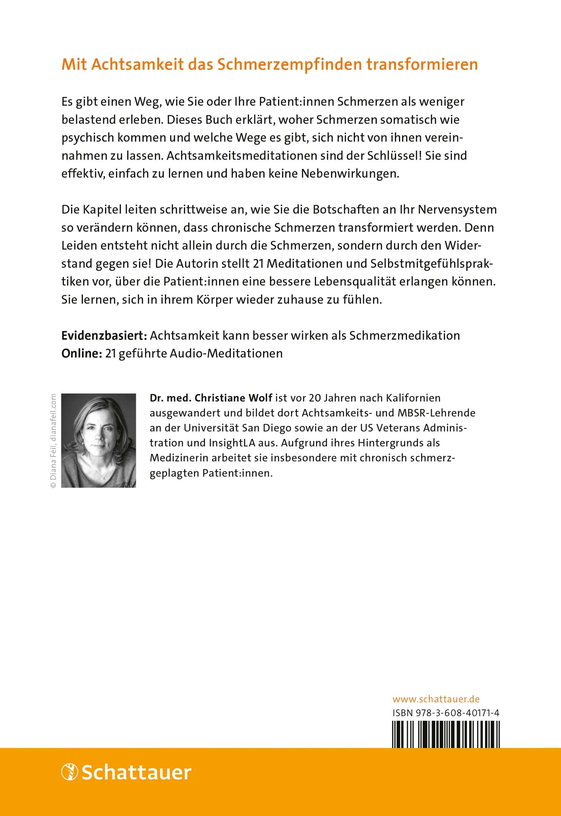 Buchrückseite von 'Achtsamkeit und Selbstmitgefühl bei chronischen Schmerzen' mit Klappentext - Paperback