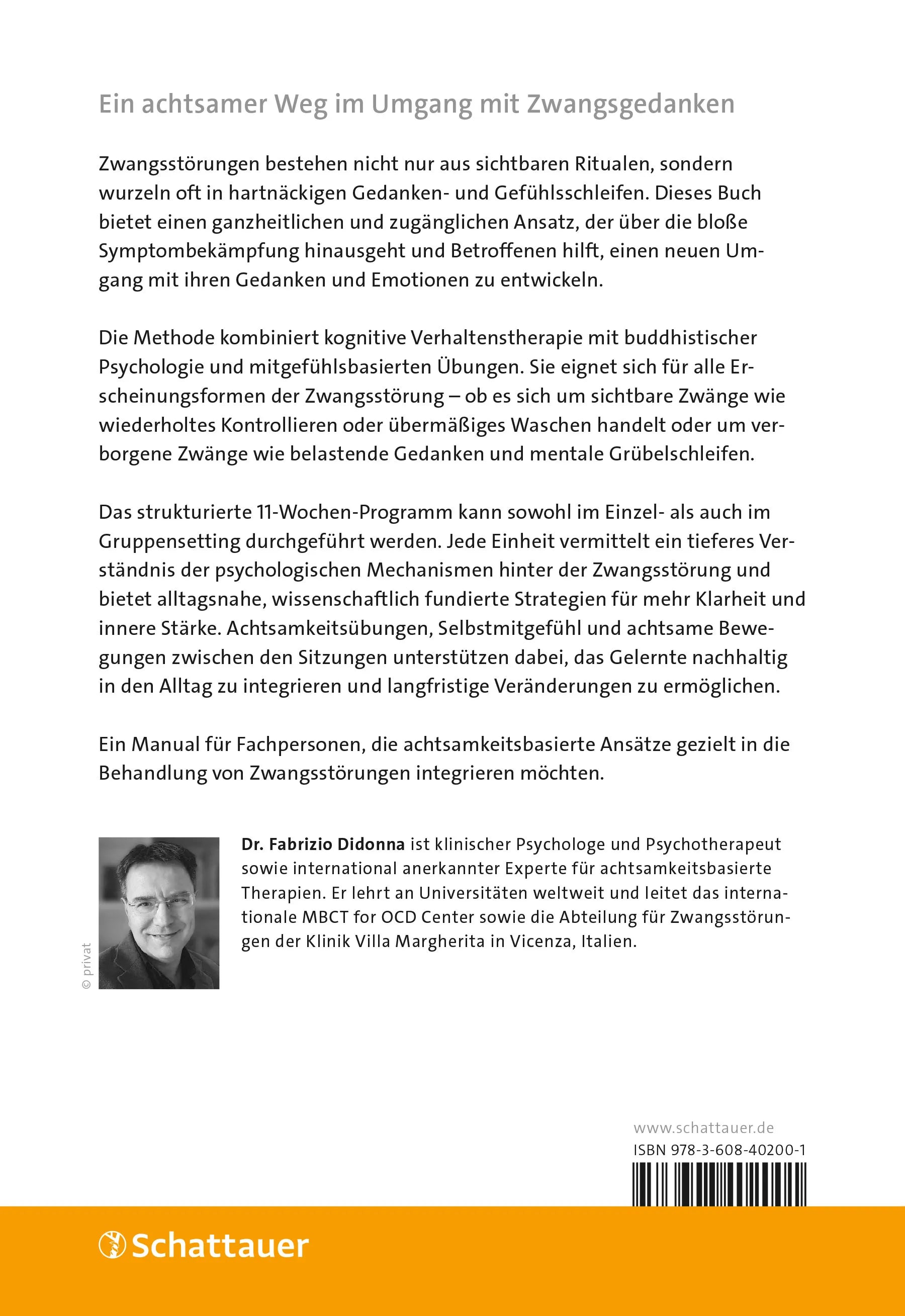 Buchrückseite von 'Achtsamkeitsbasierte kognitive Therapie bei Zwangsstörungen' mit Klappentext - Paperback