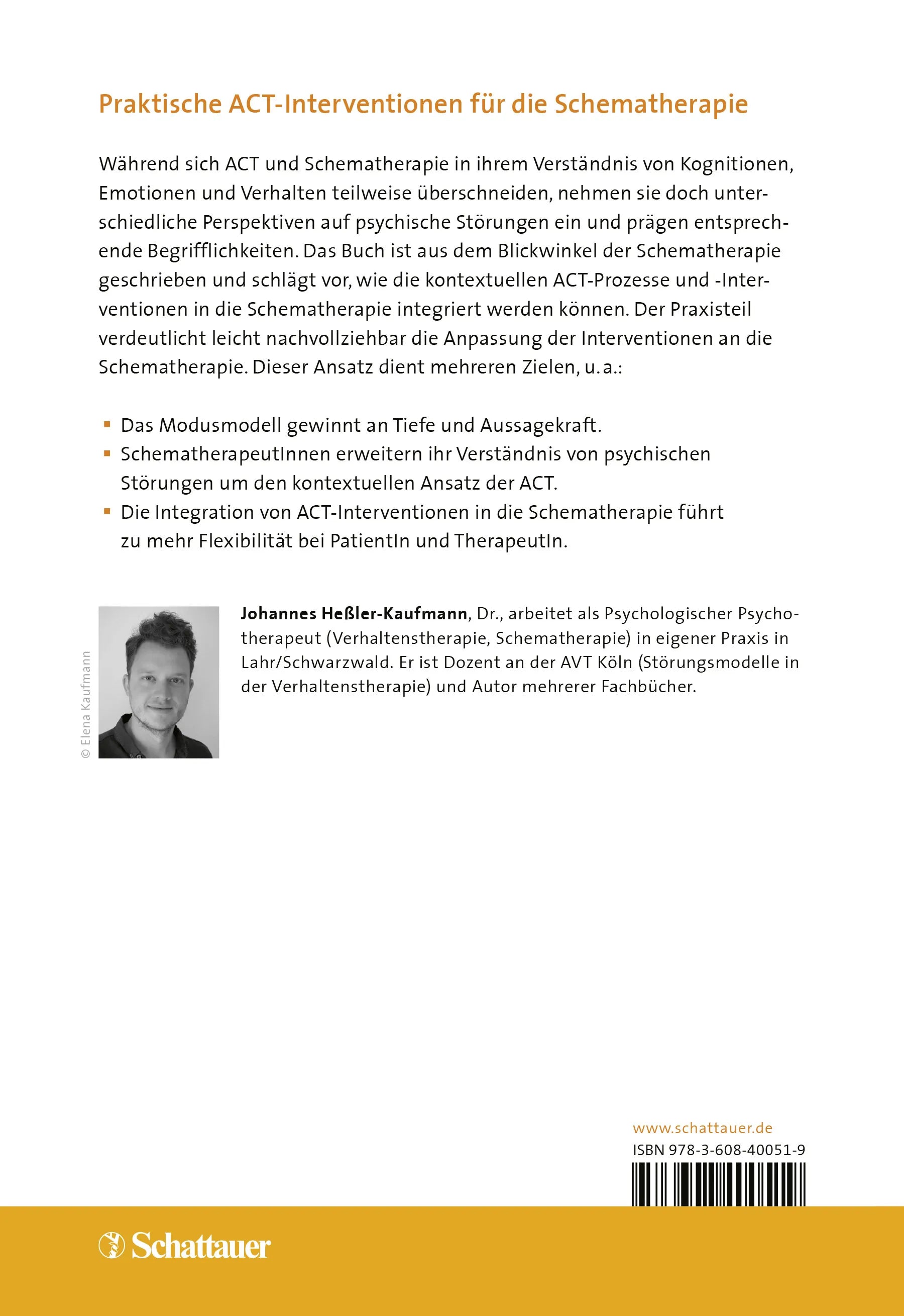 Buchrückseite von 'ACT-Prozesse in der Schematherapie nutzen' mit Klappentext - Paperback