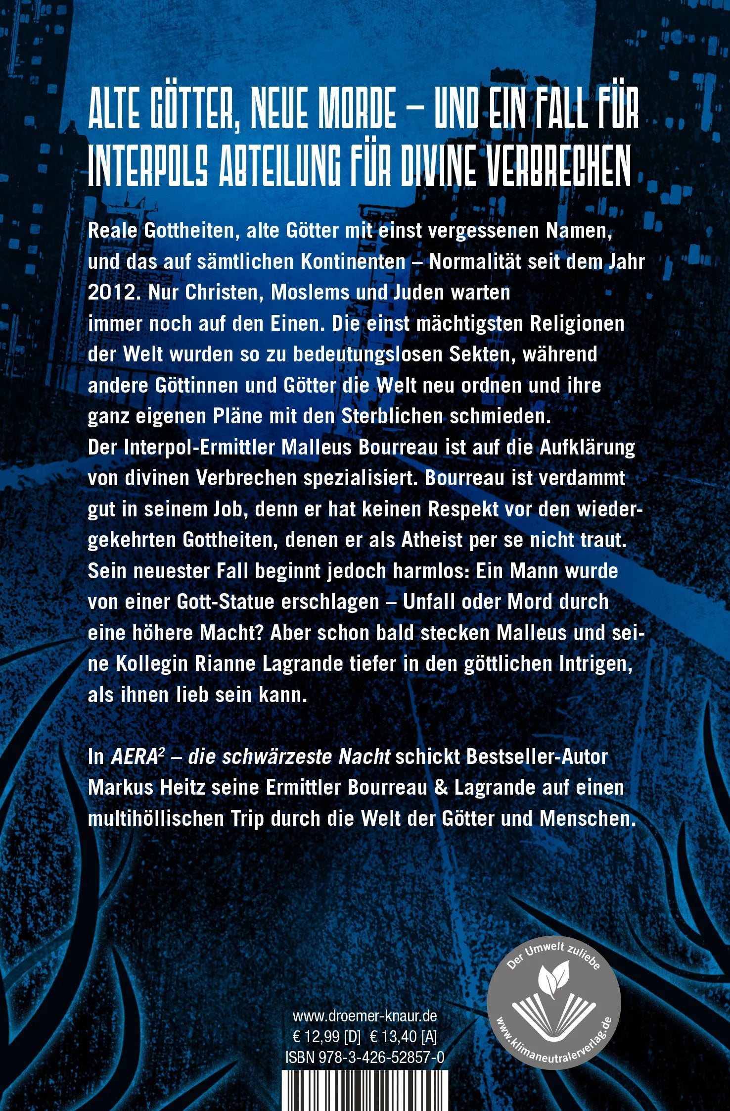 Buchrückseite von 'AERA - Die schwärzeste Nacht' mit Klappentext - Taschenbuch