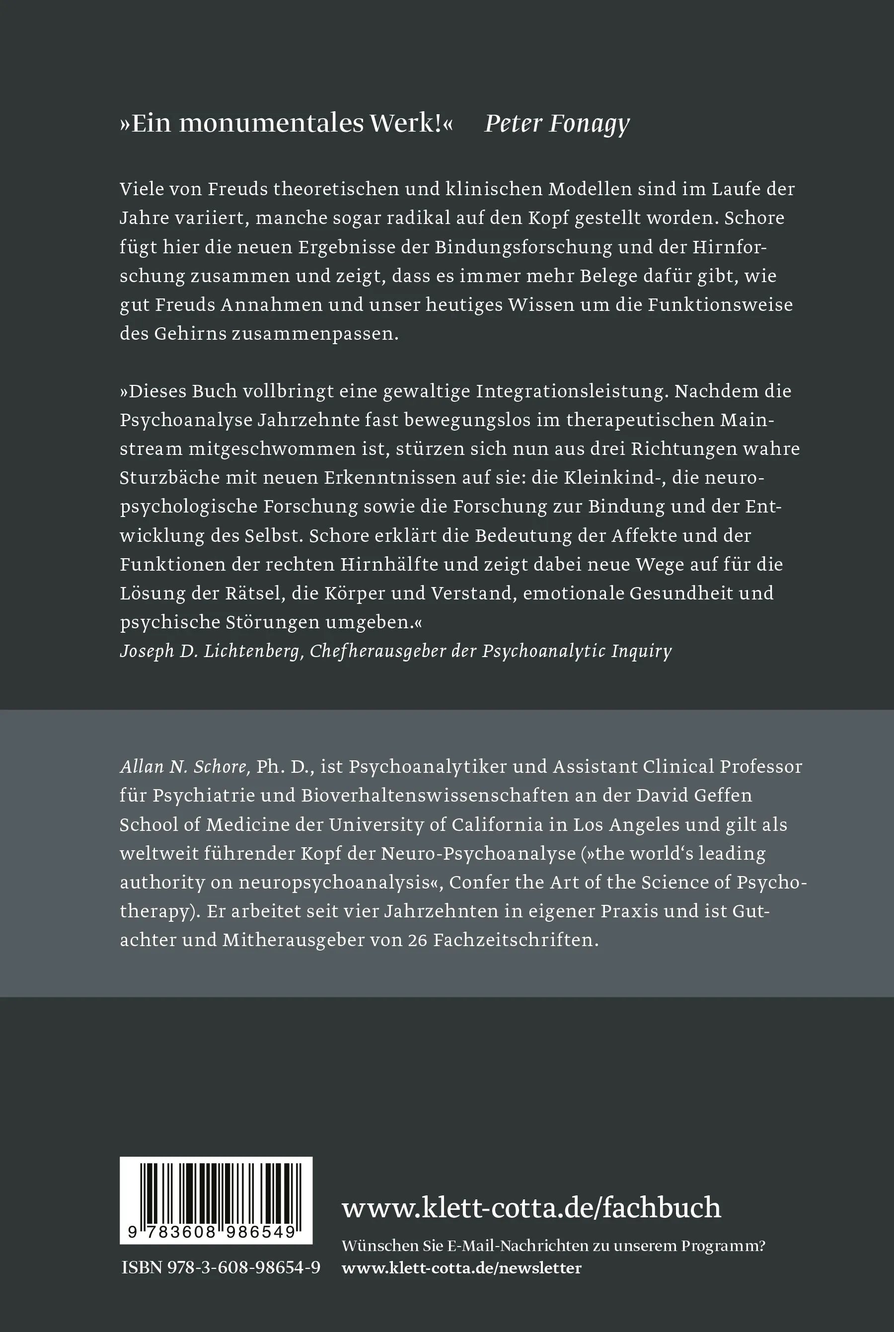 Buchrückseite von 'Affektregulation und die Reorganisation des Selbst' mit Klappentext - Paperback