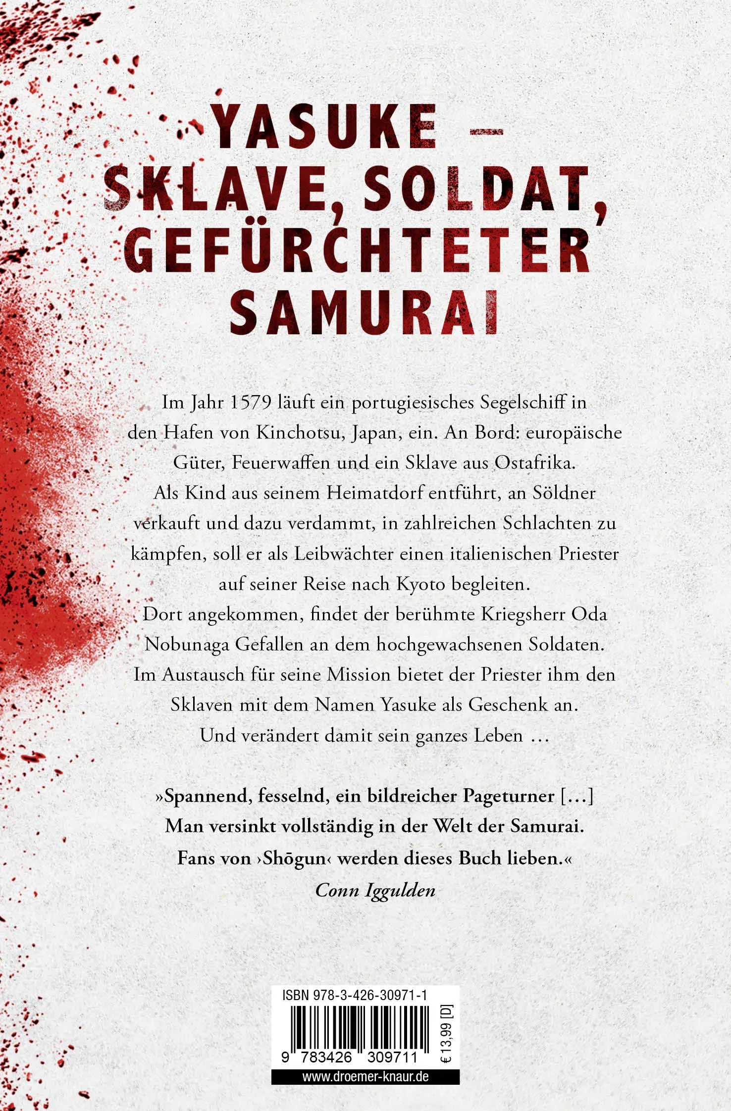 Buchrückseite von 'African Samurai' mit Klappentext - Taschenbuch