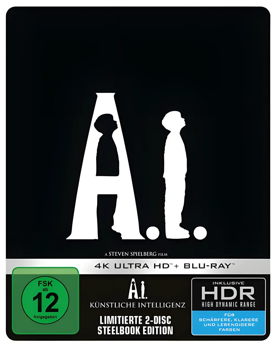4K UHD Blu-ray-Cover: A.I. Künstliche Intelligenz - Limitiertes 2-Disc Steelbook. Regie: Steven Spielberg