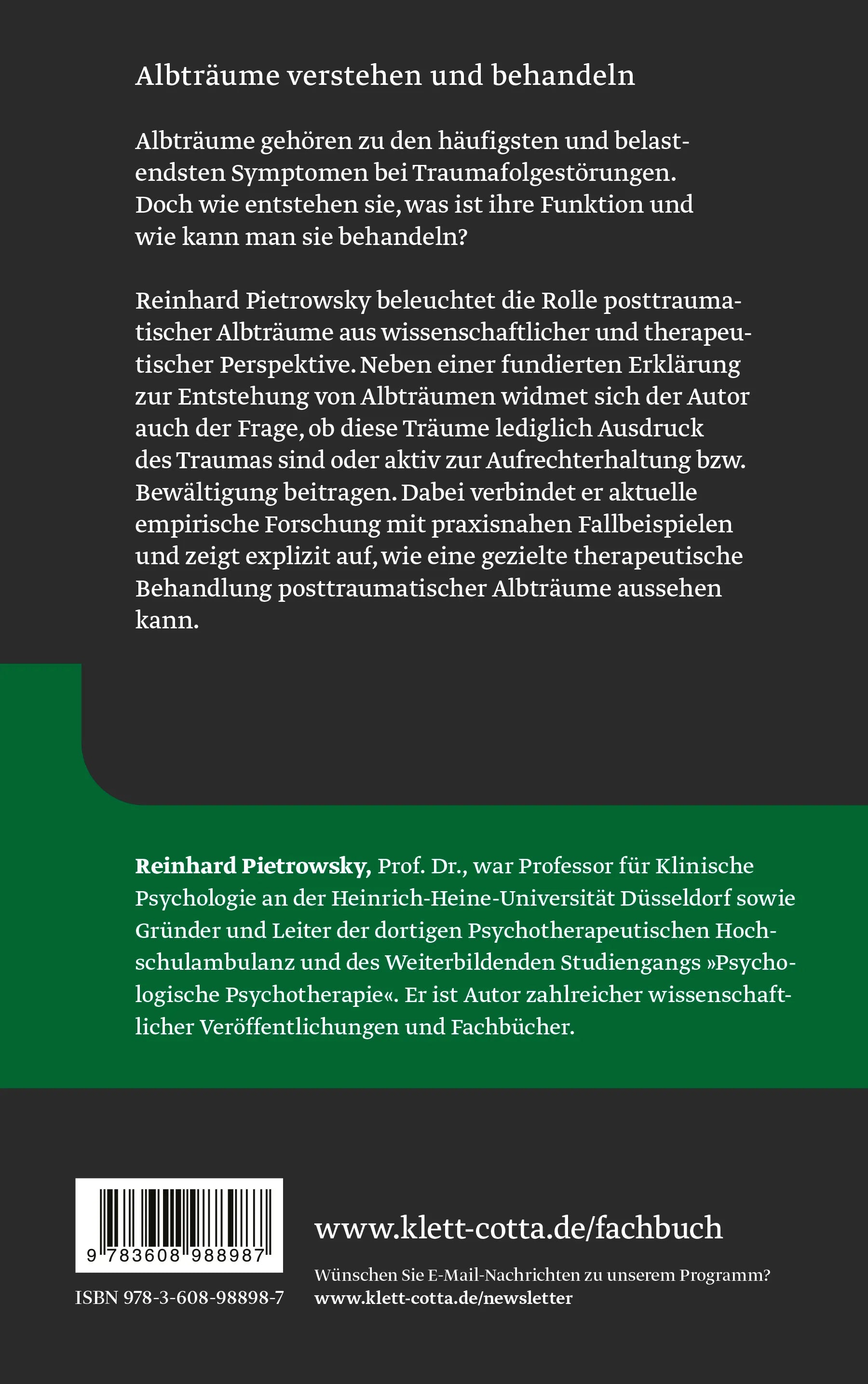 Buchrückseite von 'Albträume und Trauma' mit Klappentext - Gebundene Ausgabe
