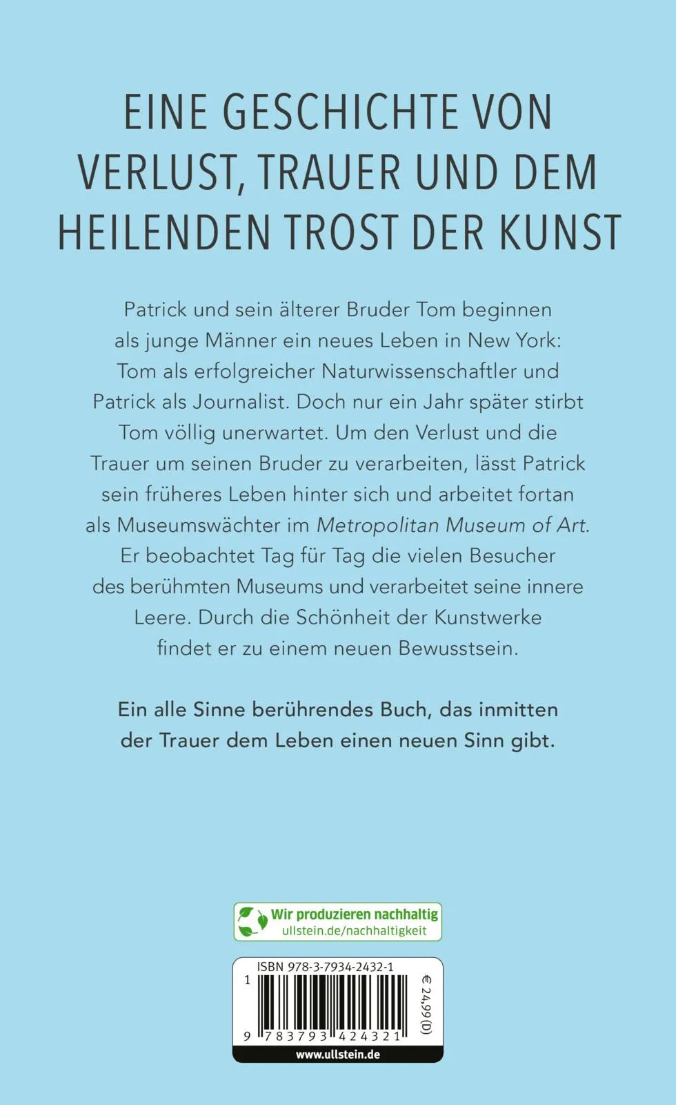 Buchrückseite von 'All die Schönheit dieser Welt' mit Klappentext - Gebundene Ausgabe
