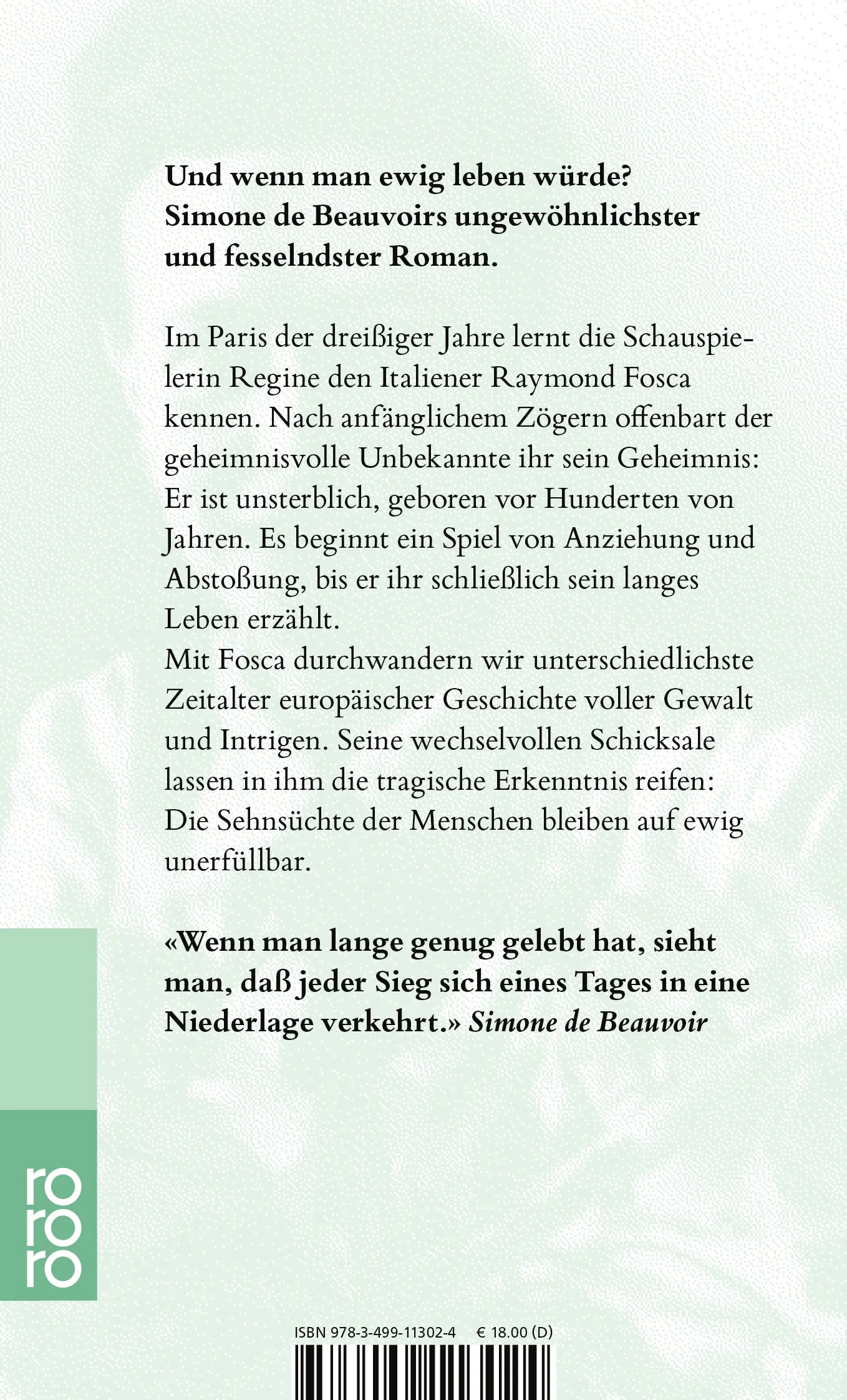 Buchrückseite von 'Alle Menschen sind sterblich' mit Klappentext - Taschenbuch