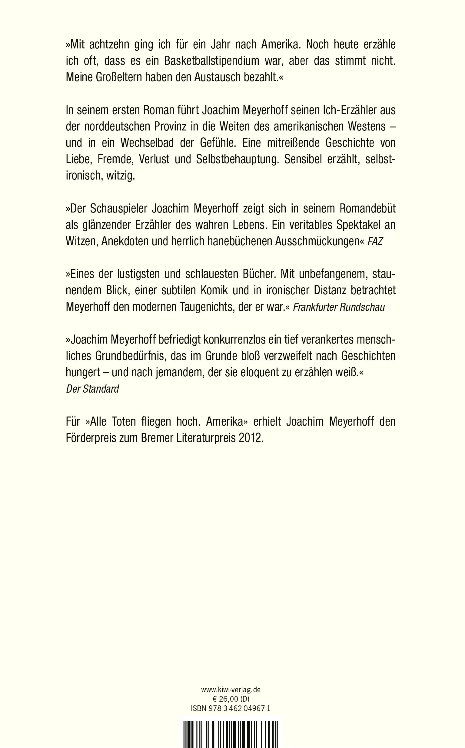 Buchrückseite von 'Alle Toten fliegen hoch' mit Klappentext - Gebundene Ausgabe