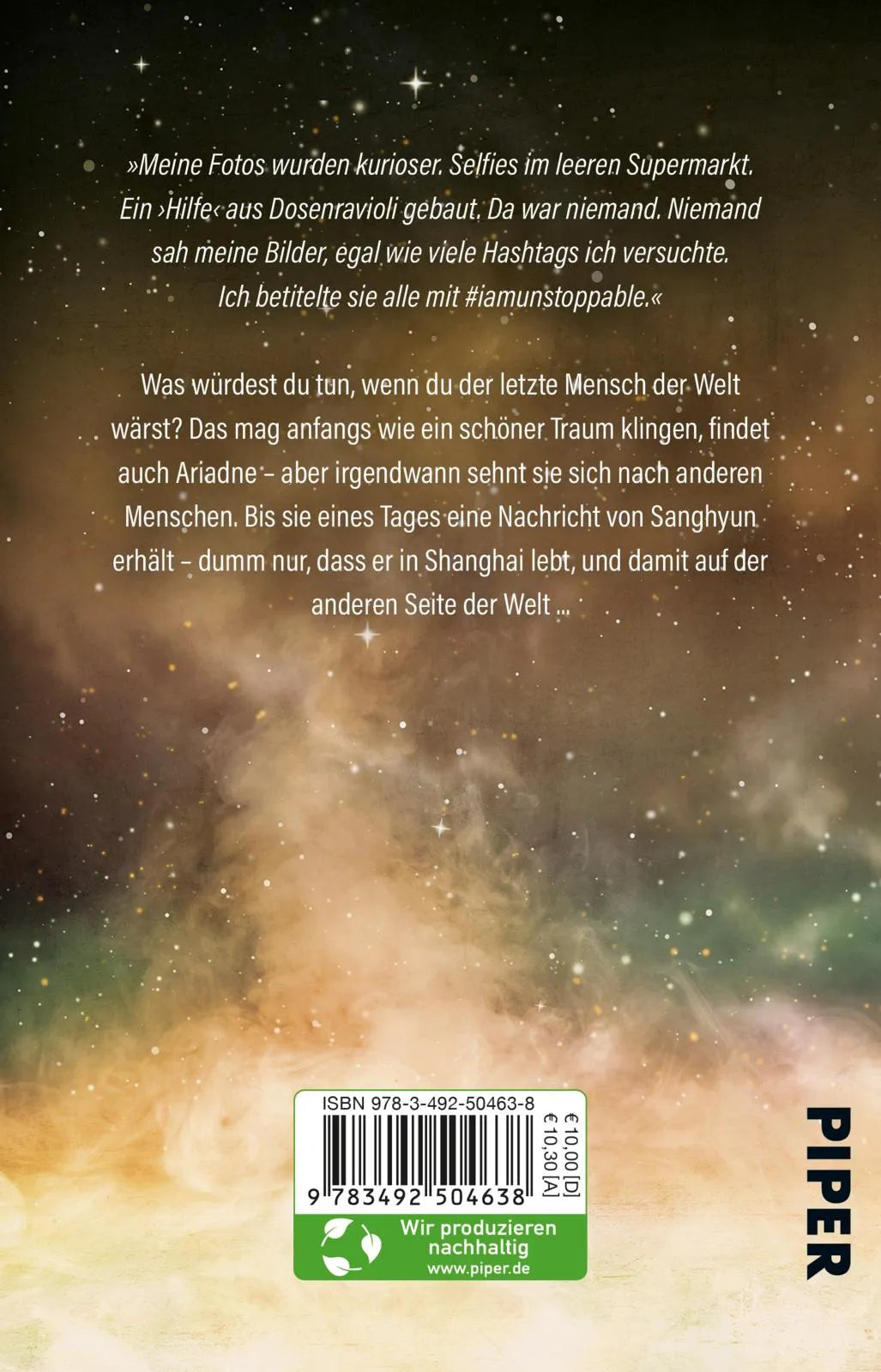 Buchrückseite von 'Allein durch die Sterne' mit Klappentext - Taschenbuch