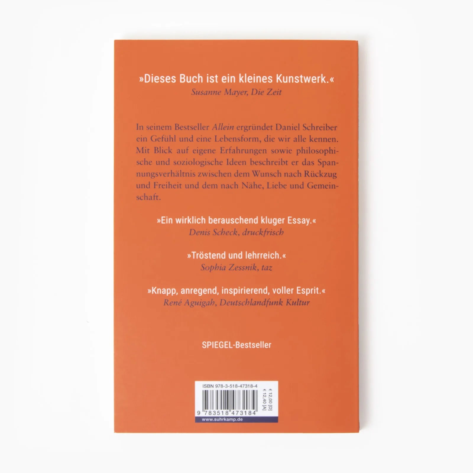 Buchrückseite von 'Allein' mit Klappentext - Taschenbuch