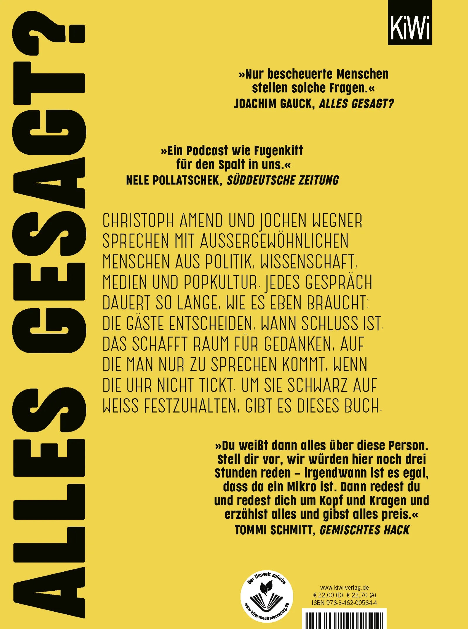 Buchrückseite von 'Alles gesagt?' mit Klappentext - Taschenbuch