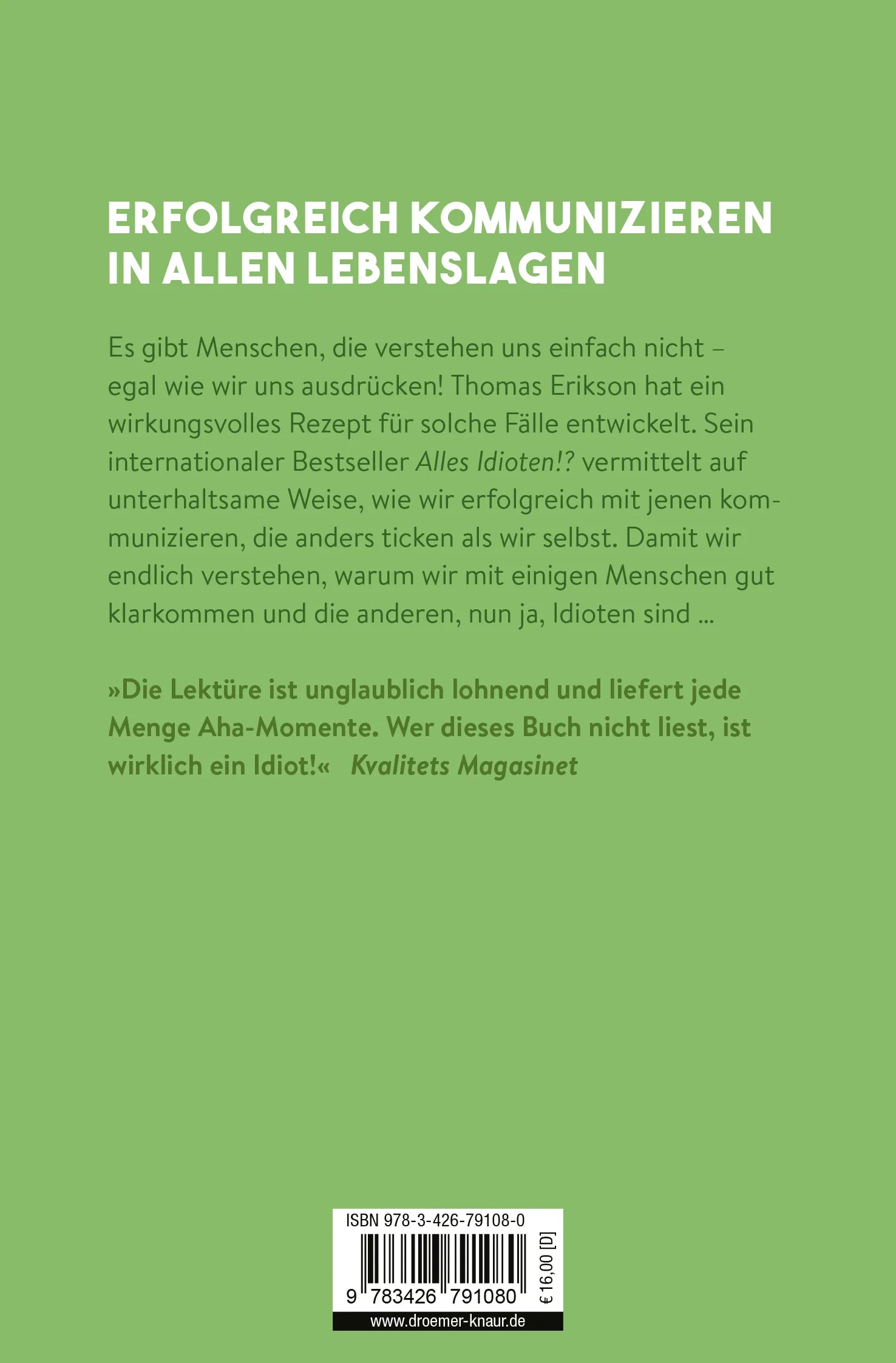 Buchrückseite von 'Alles Idioten!?' mit Klappentext - Taschenbuch