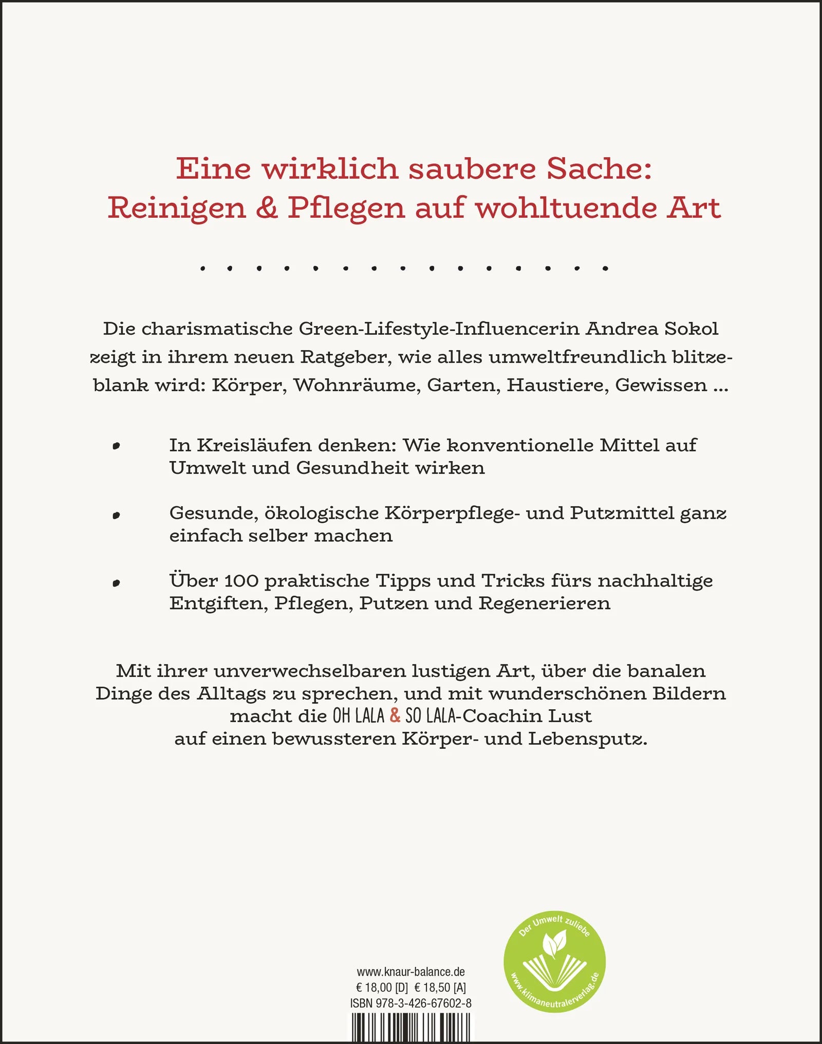 Buchrückseite von 'Alles sauber ... oder was?' mit Klappentext - Paperback
