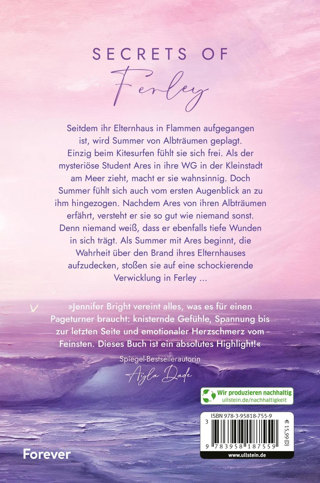 Buchrückseite von 'Almost isn't enough. Whispers by the Sea' mit Klappentext - Paperback