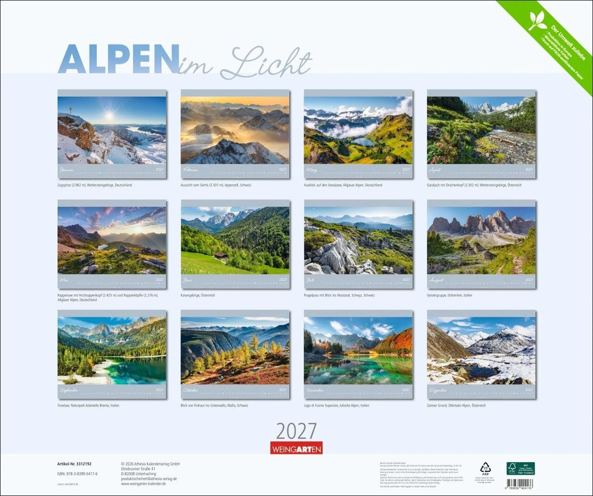 Alpen im Licht Kalender 2027 – Ansicht