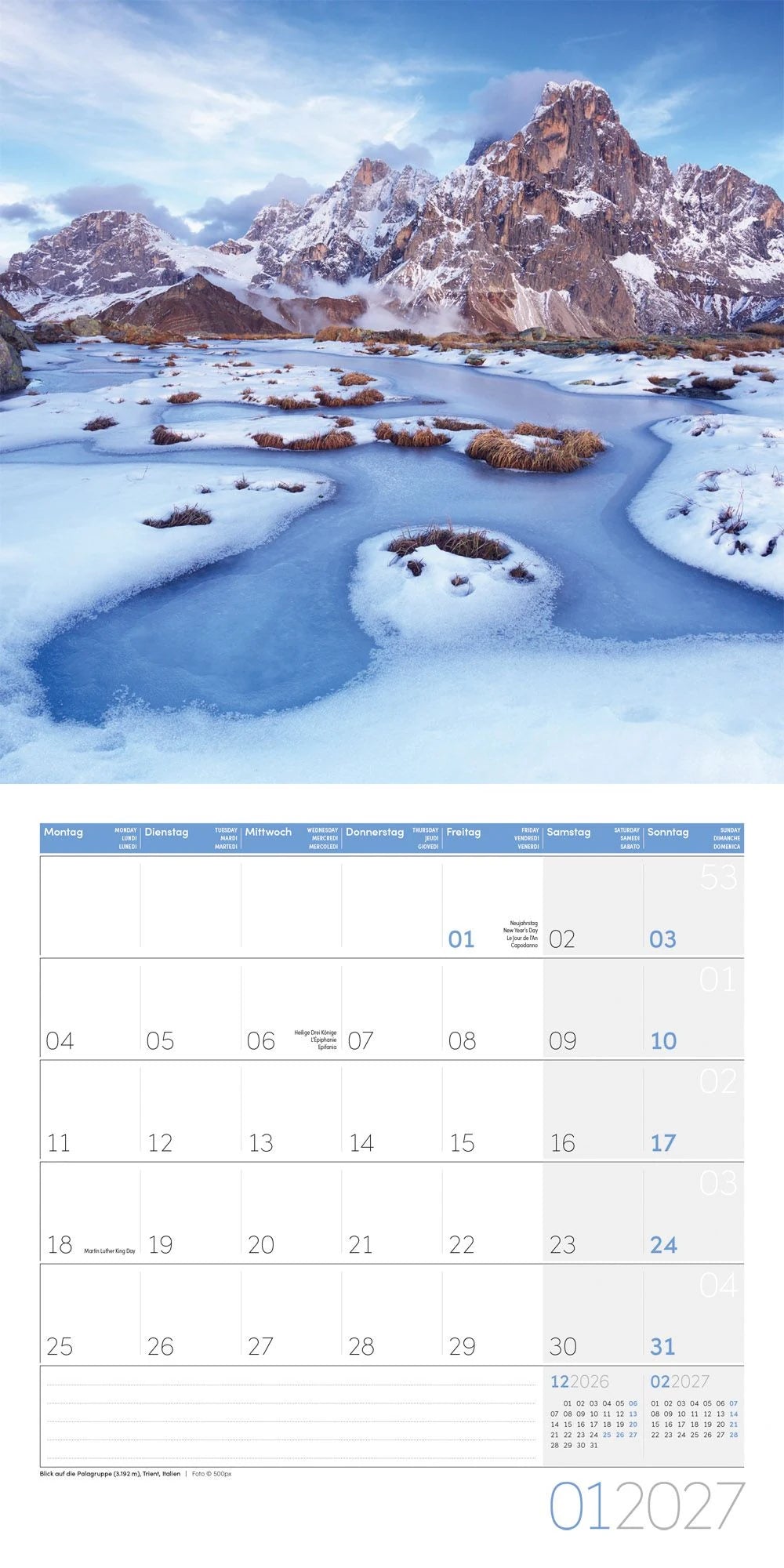 Alpen Kalender 2027 - 30x30 - Art12 – Ansicht