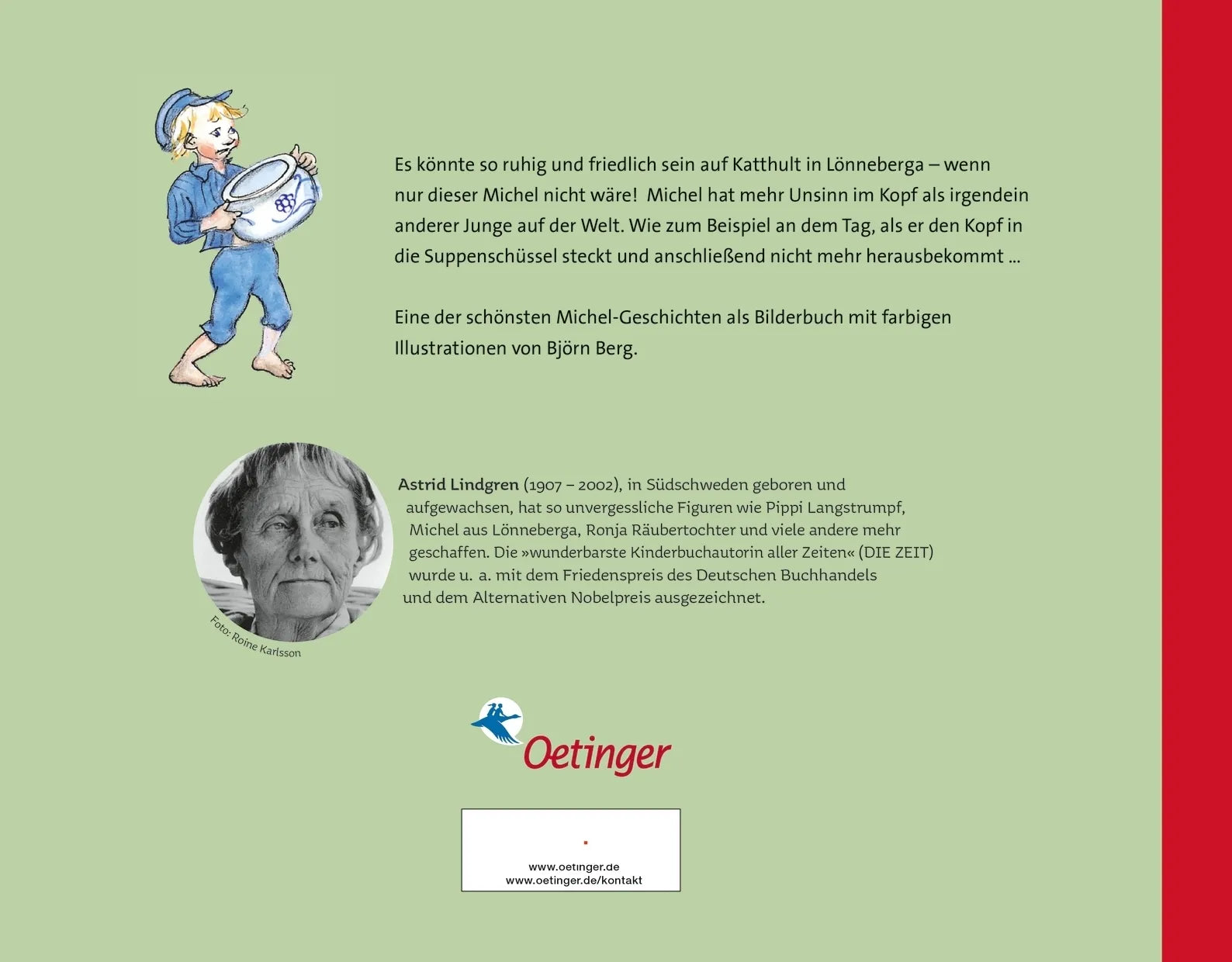 Buchrückseite von 'Als Michel den Kopf in die Suppenschüssel steckte' mit Klappentext - Gebundene Ausgabe