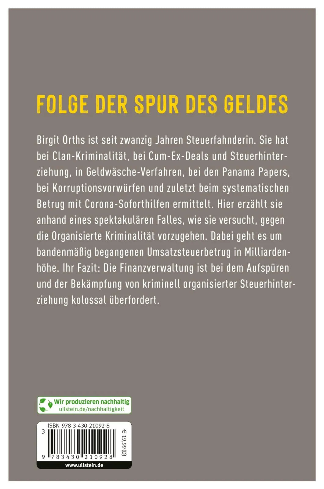 Buchrückseite von 'Als Steuerfahnderin auf der Spur des Geldes' mit Klappentext - Paperback