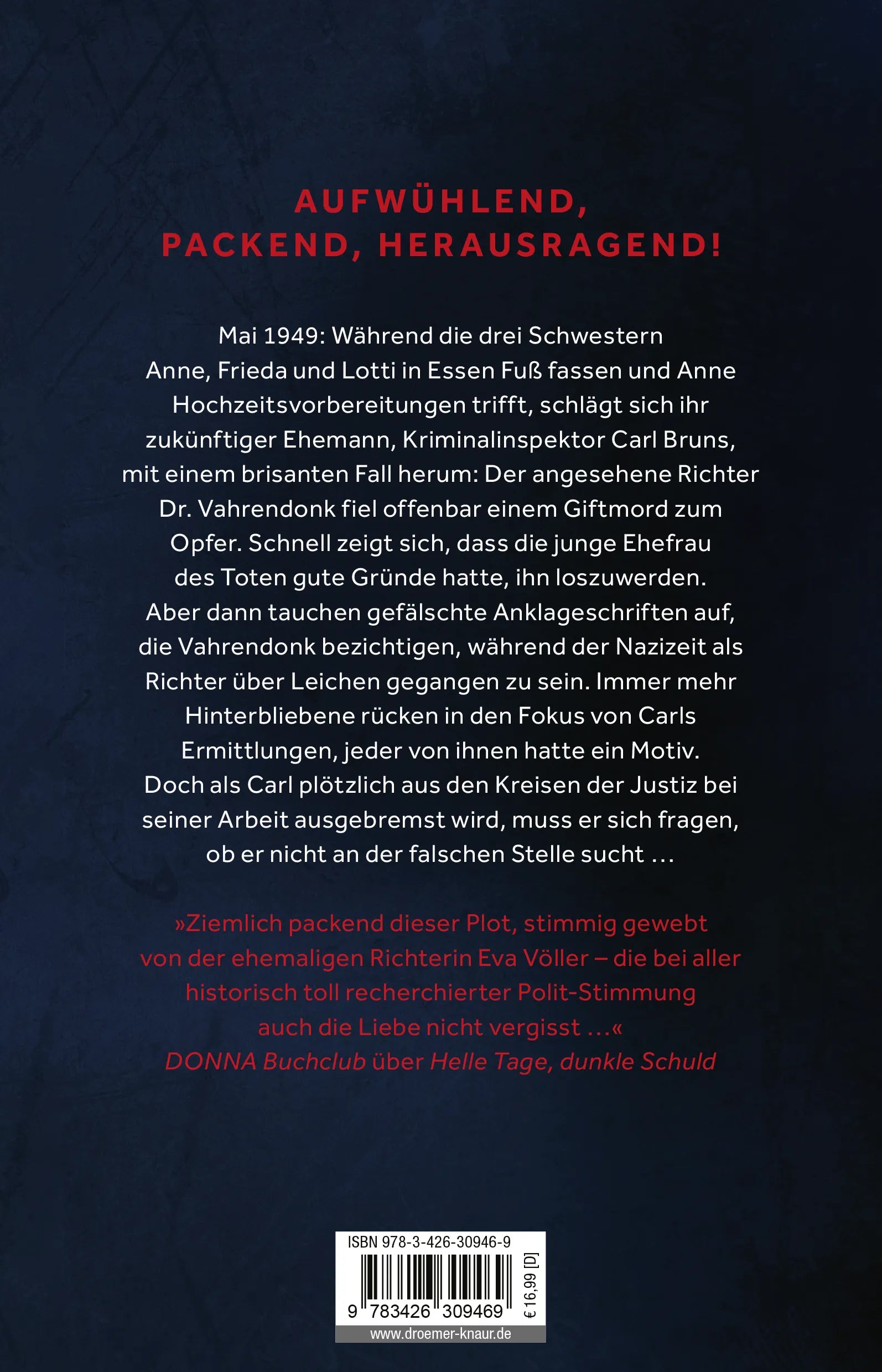 Buchrückseite von 'Alte Taten, neuer Zorn' mit Klappentext - Paperback